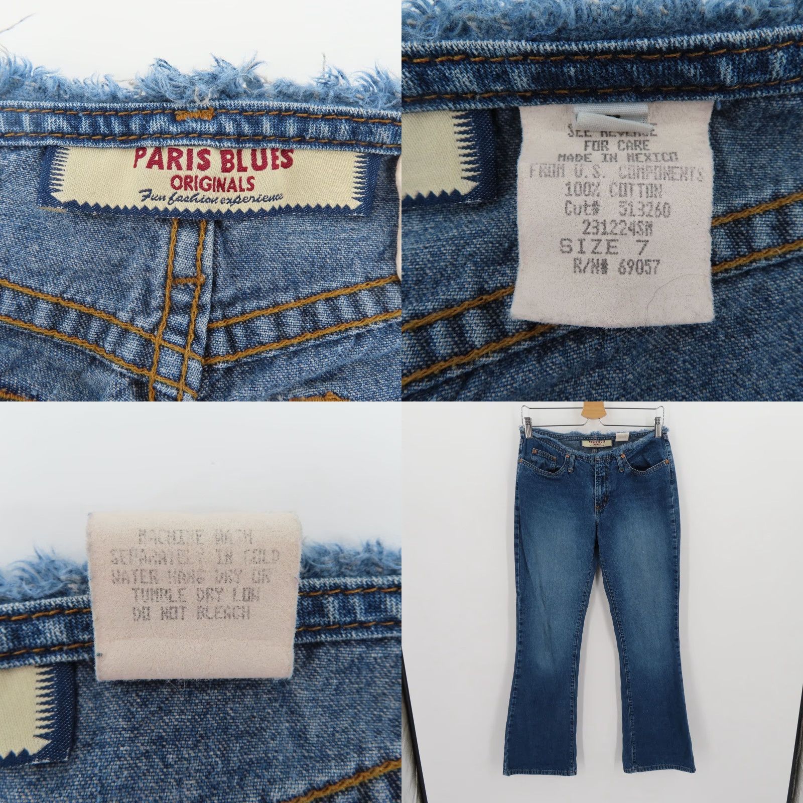 Vintage VINTAGE Paris Blues Jeans Bootcut Junior's 7 Womens Blue Denim 5-Pocket Rise 8" Inseam 31" Y2K 2000s Cleared Hem Raw Waist Low Rise Size 28" / US 6 / IT 42 - 8 Thumbnail