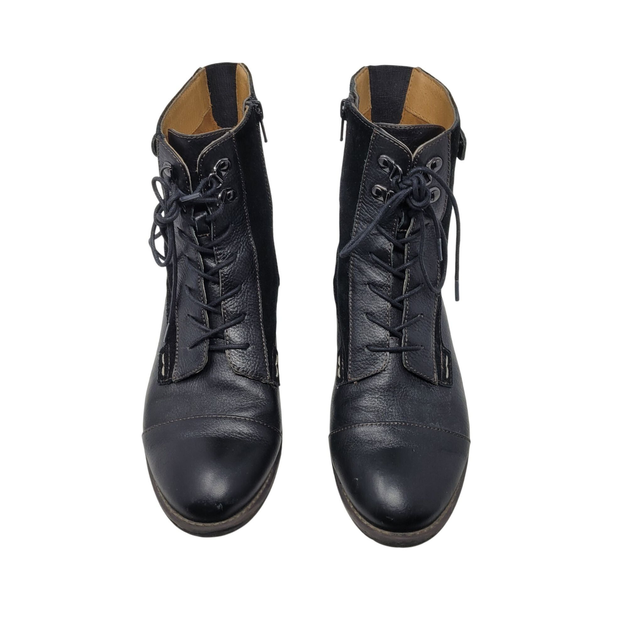 Designer Montana Artisan Black Suede Leather Lace-Up Ankle Boots Side Size US 9.5 / IT 39.5 - 2 Thumbnail