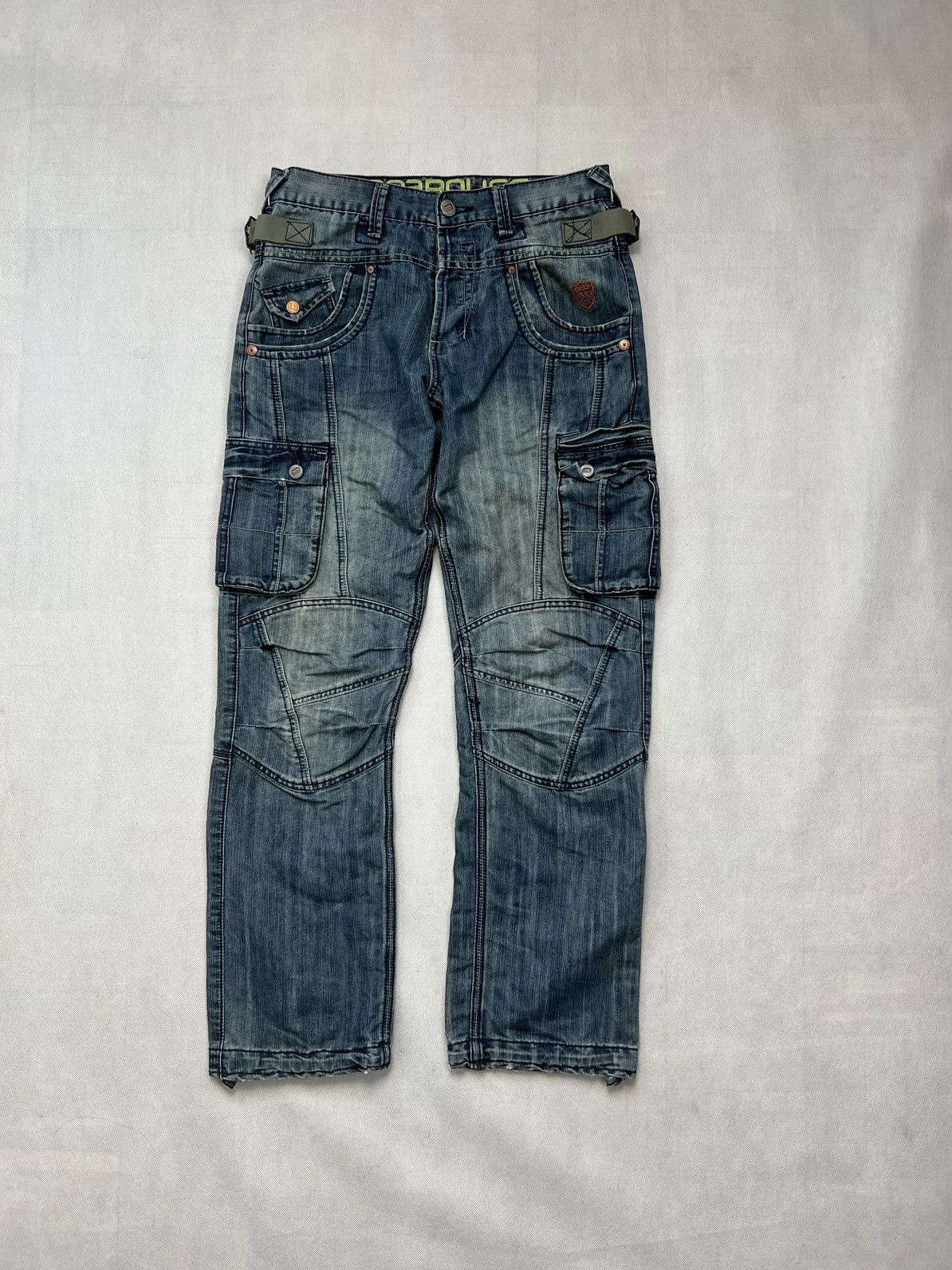 Cargo Pants Police 883 Denim Jeans Multipocket Faded Vintage