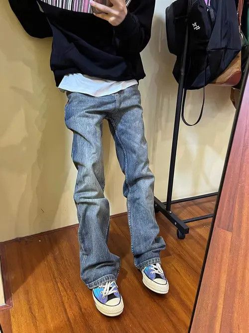 Japanese Brand × Jean Retro washed distressed straight leg loose jeans Size US 32 / EU 48 - 1 Thumbnail