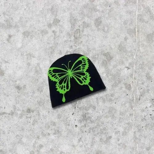 VIBE 🔥🕷☠️ Japanese style Beanie hat Butterfly pattern y2k ⚡️ Size ONE SIZE - 4 Thumbnail