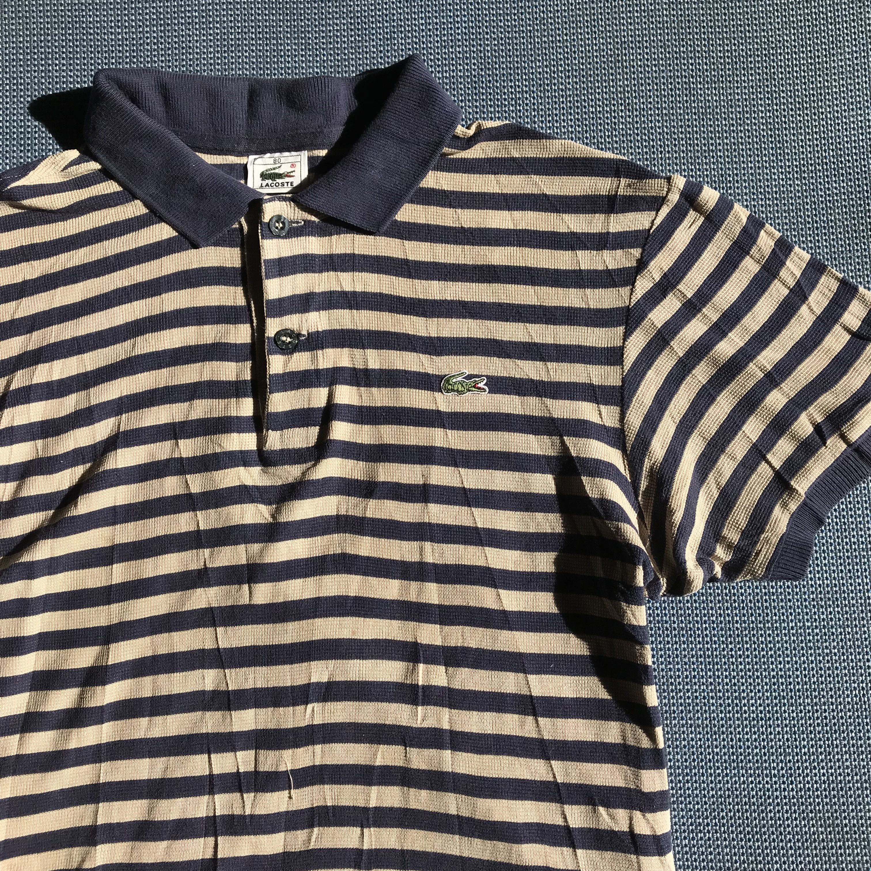 Lacoste Vintage lacoste french Polo Stripes Navy beige Blue colar Size US M / EU 48-50 / 2 - 4 Thumbnail