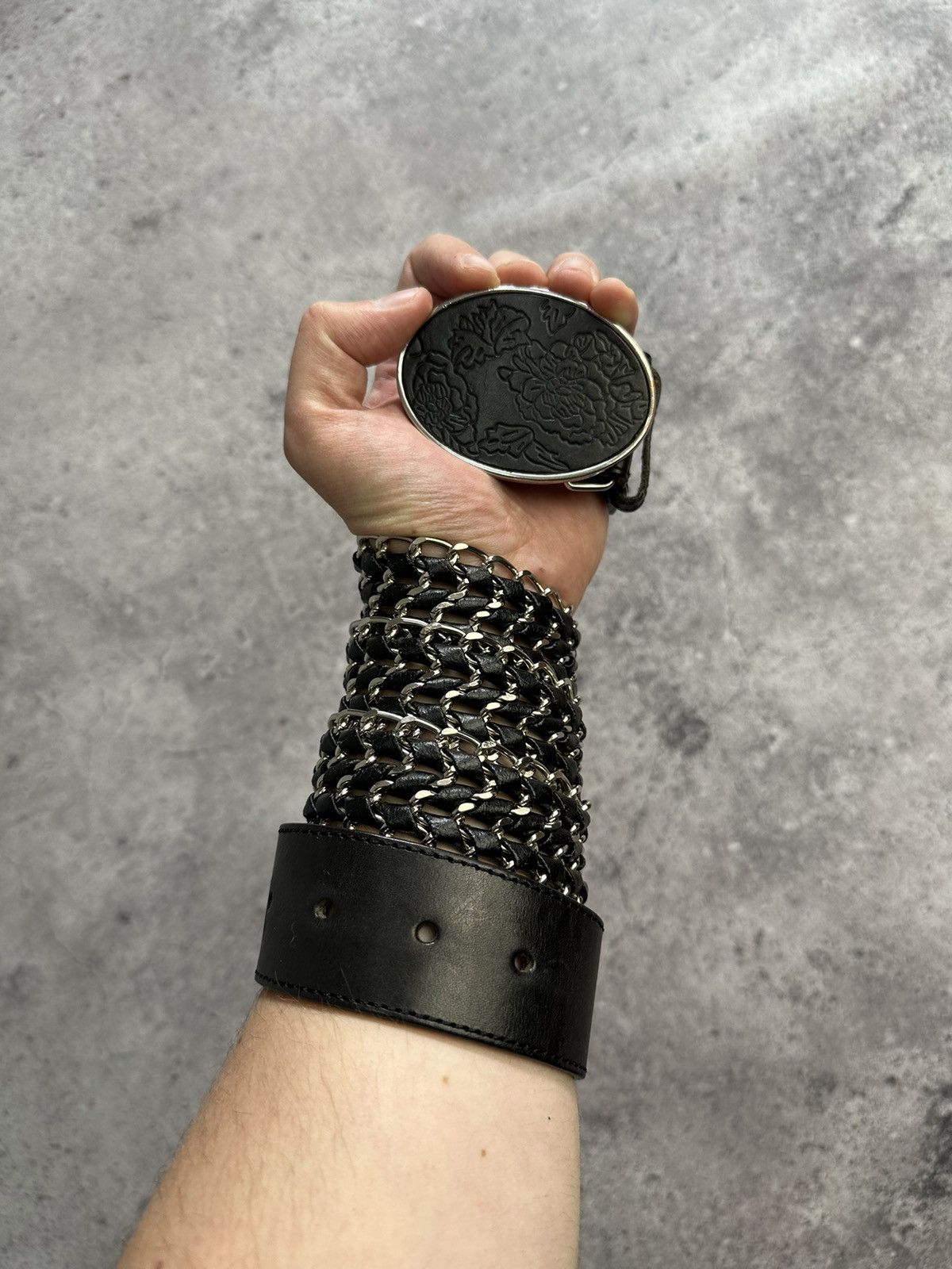Vintage Mexx Leather Belt Y2K Rhinestones Punk Metal