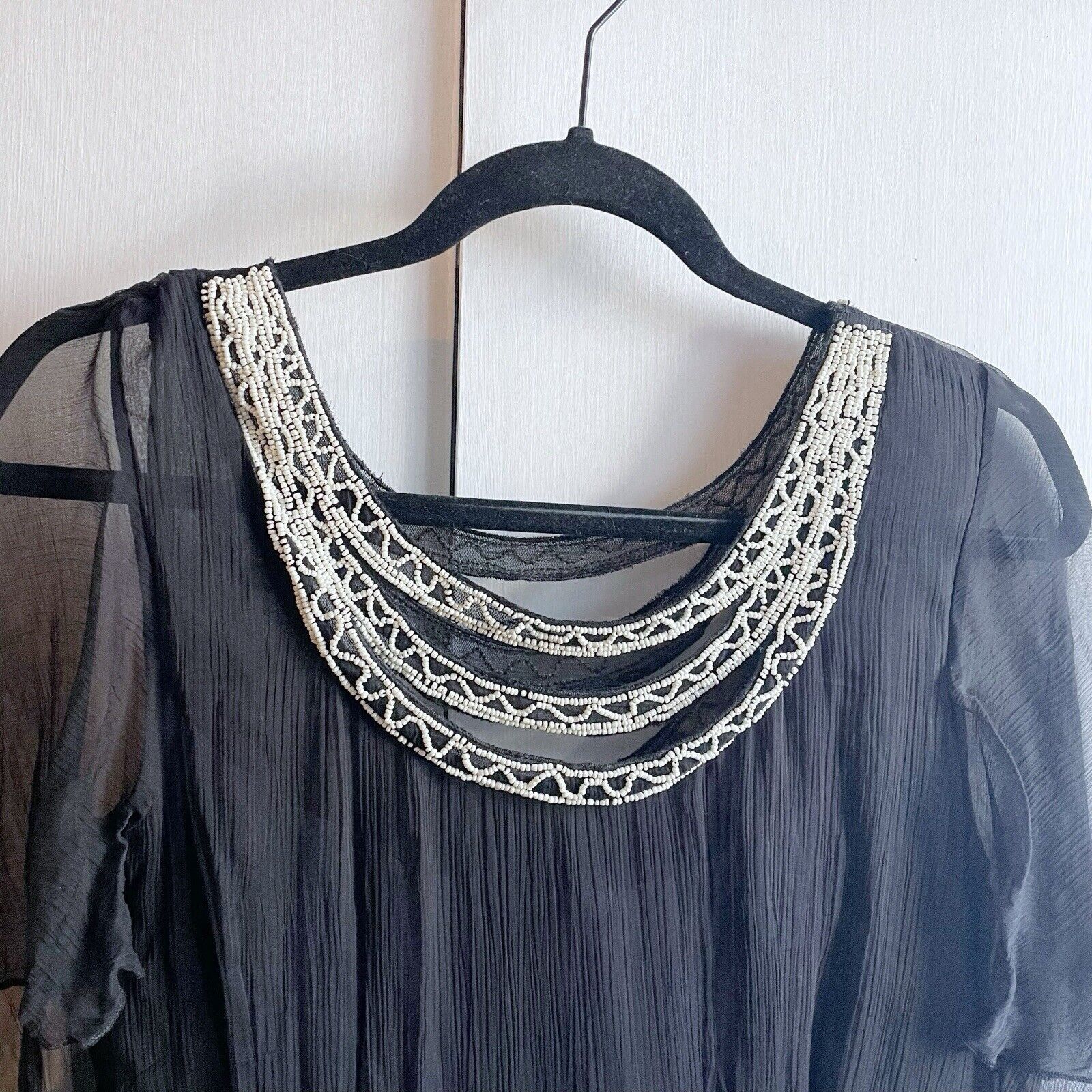 Free People Free People Black Dress Size XS Handkerchief Hem Beaded Size XS / US 0-2 / IT 36-38 - 2 Thumbnail