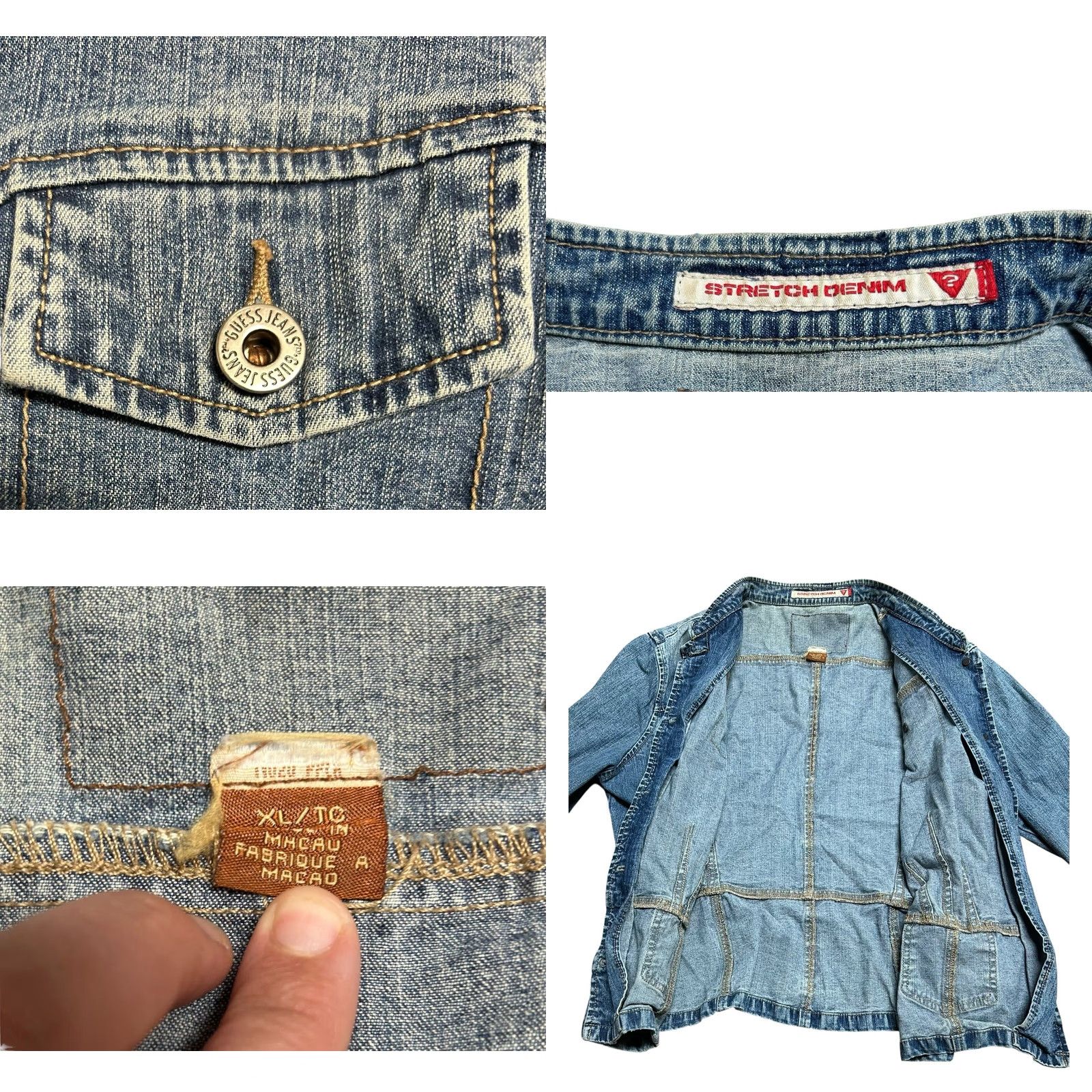 Guess VINTAGE GUESS Denim Tailored Jacket Blue Size XL Women Button Down Jacket Coat Mid-Length Long Sleeve Size 40" / US 18 - 8 Thumbnail