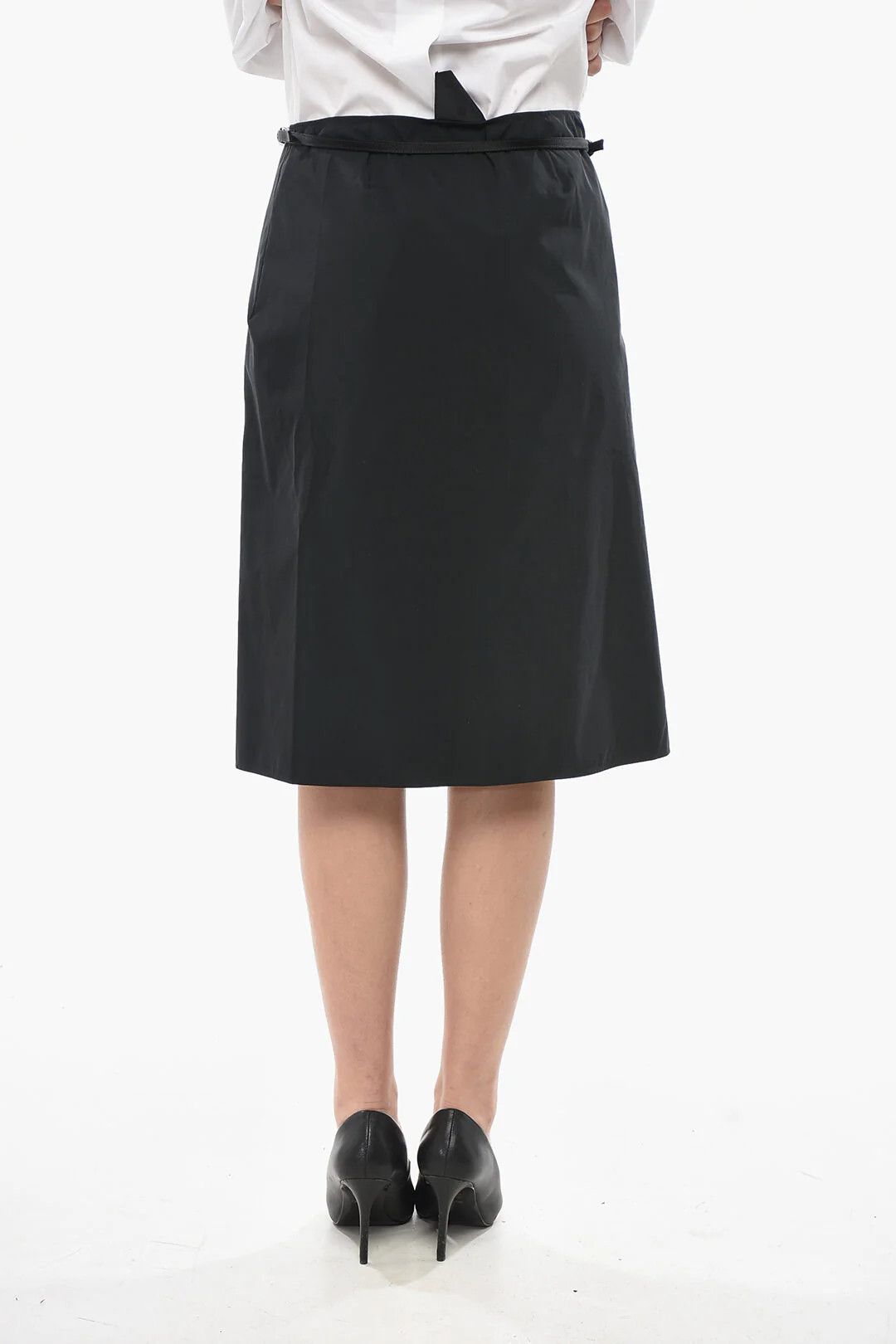 Givenchy og1mm0326 Mixed Cotton Wrap Midi Skirt in Black Size 27" / US 4 / IT 40 - 2 Thumbnail