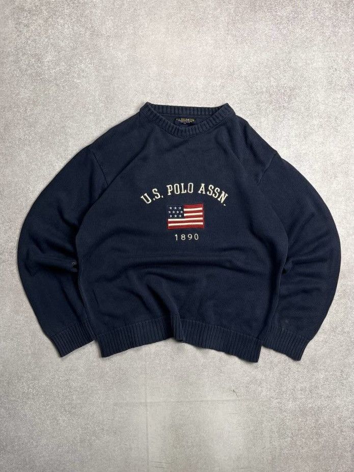 Polo Ralph Lauren × Vintage Vintage Polo Ralph Lauren Flag Heavy Knit Sweater Rare Size US XL / EU 56 / 4 - 1 Thumbnail