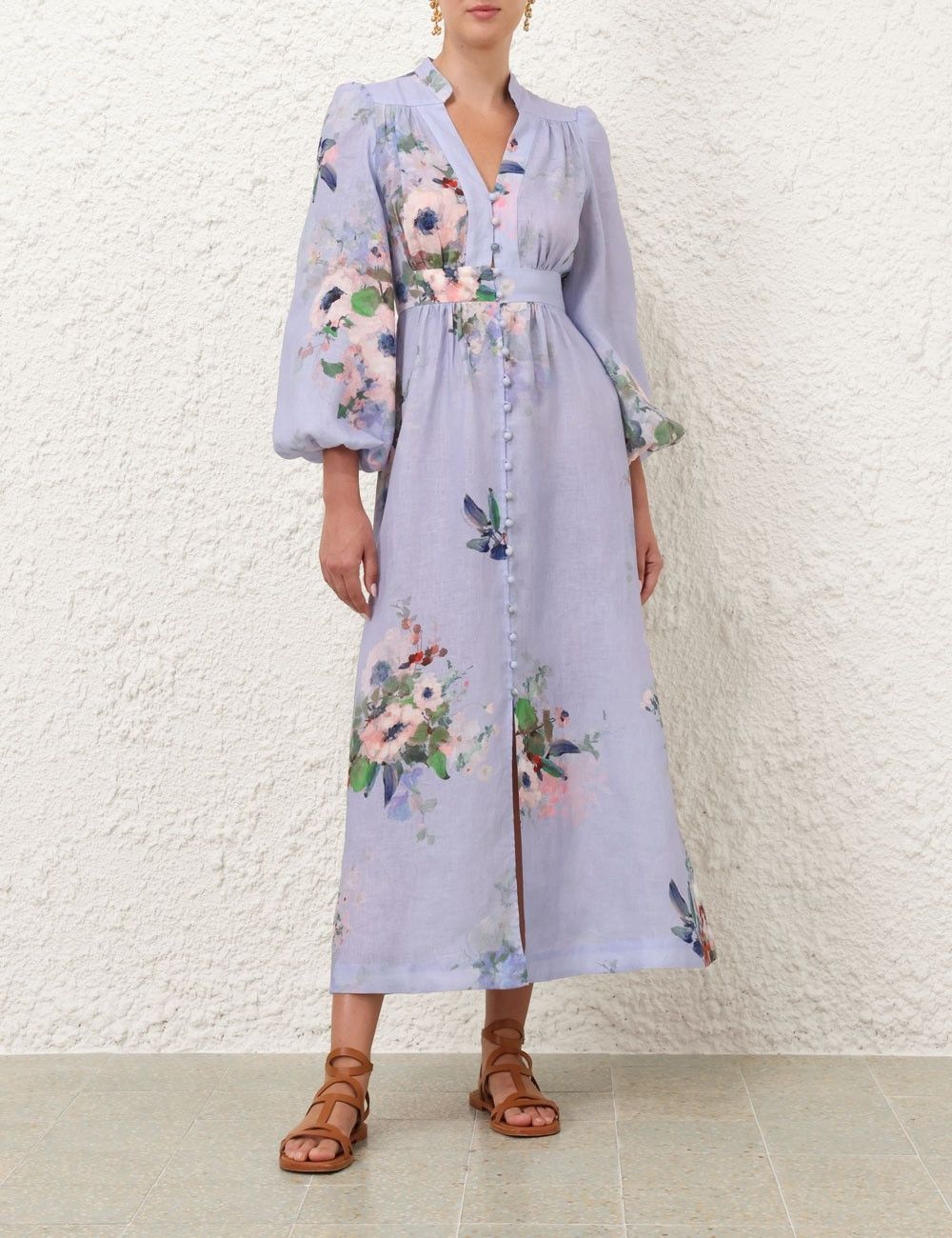 Zimmermann oc11z0126 Everley Plunge Midi Dress in Multicolor Size L / US 10 / IT 46 - 2 Thumbnail