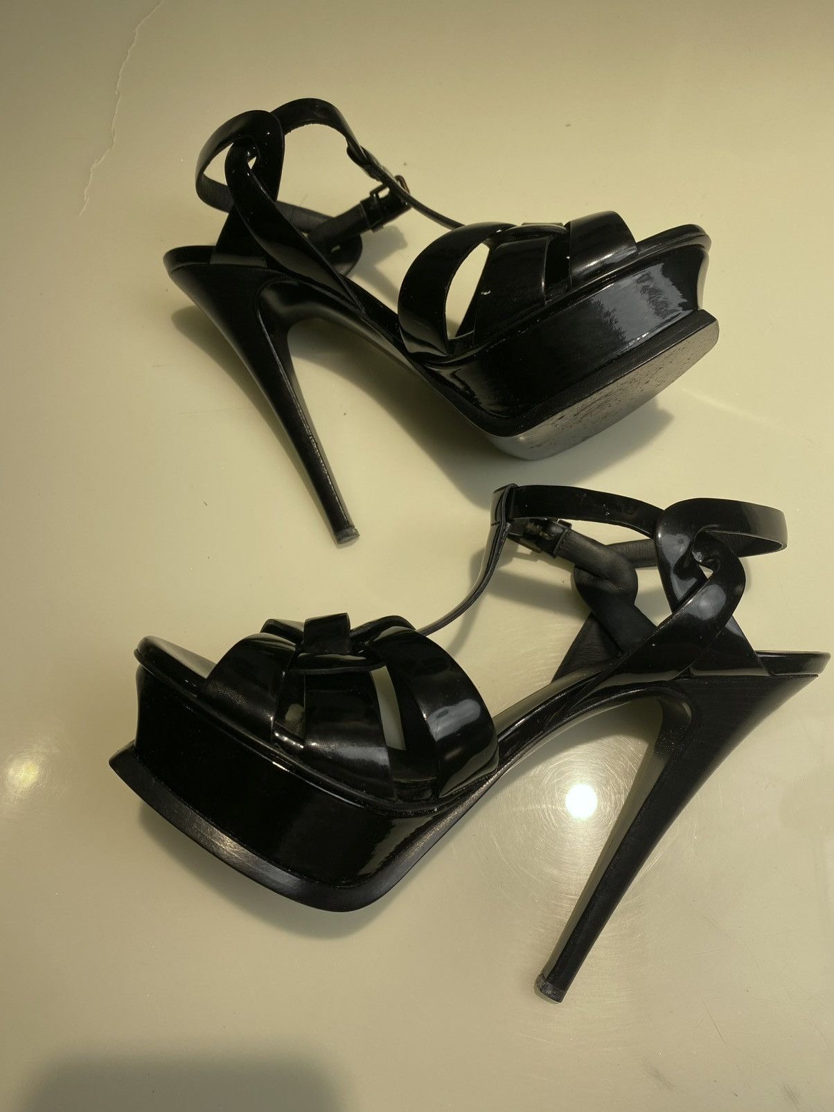 Yves Saint Laurent YSL Pastel Black Patent Leather Tribute Heels Size5 Size US 5 / IT 35 - 10 Thumbnail