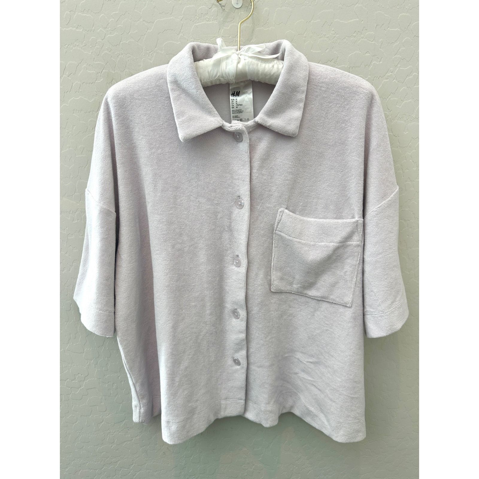 H&M H&M | Light Purple Terry Button Front Short Sleeve Shirt Size M / US 6-8 / IT 42-44 - 1 Thumbnail