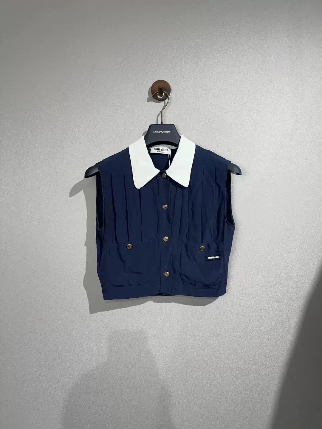 Miu Miu navy sleeveless button-up top by miu miu Size S / US 4 / IT 40 - 1 Thumbnail
