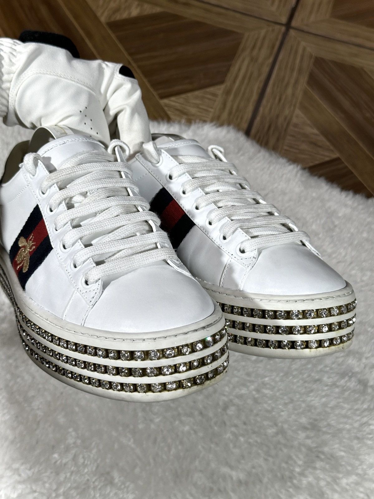 Gucci Gucci Ace Sneakers Crystal White Leather Studded US 6.5 Size US 7 / IT 37 - 8 Thumbnail