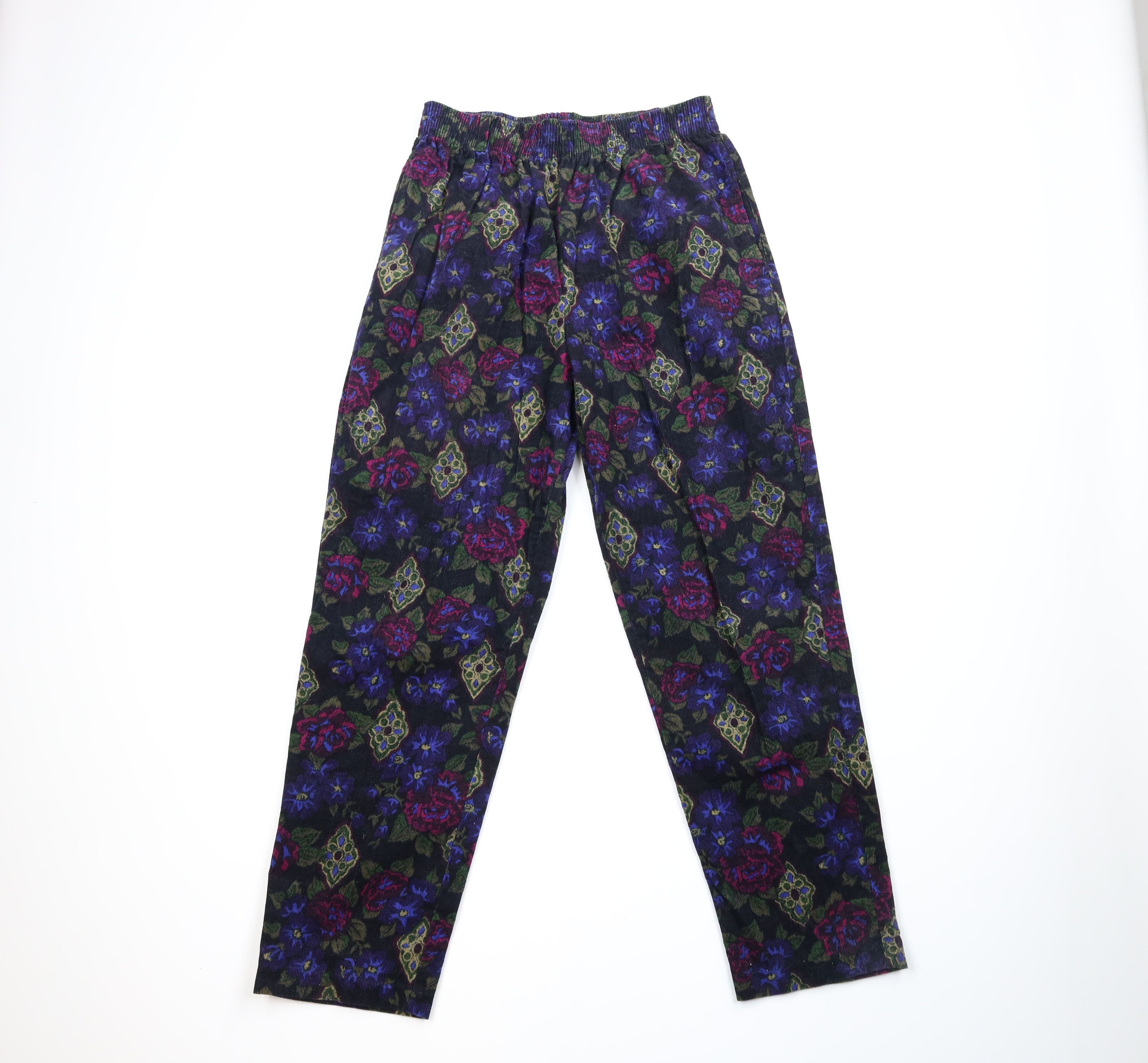 image of Vintage 90's Streetwear Flower Pleated Corduroy Pants Usa, Women's (Size 40)