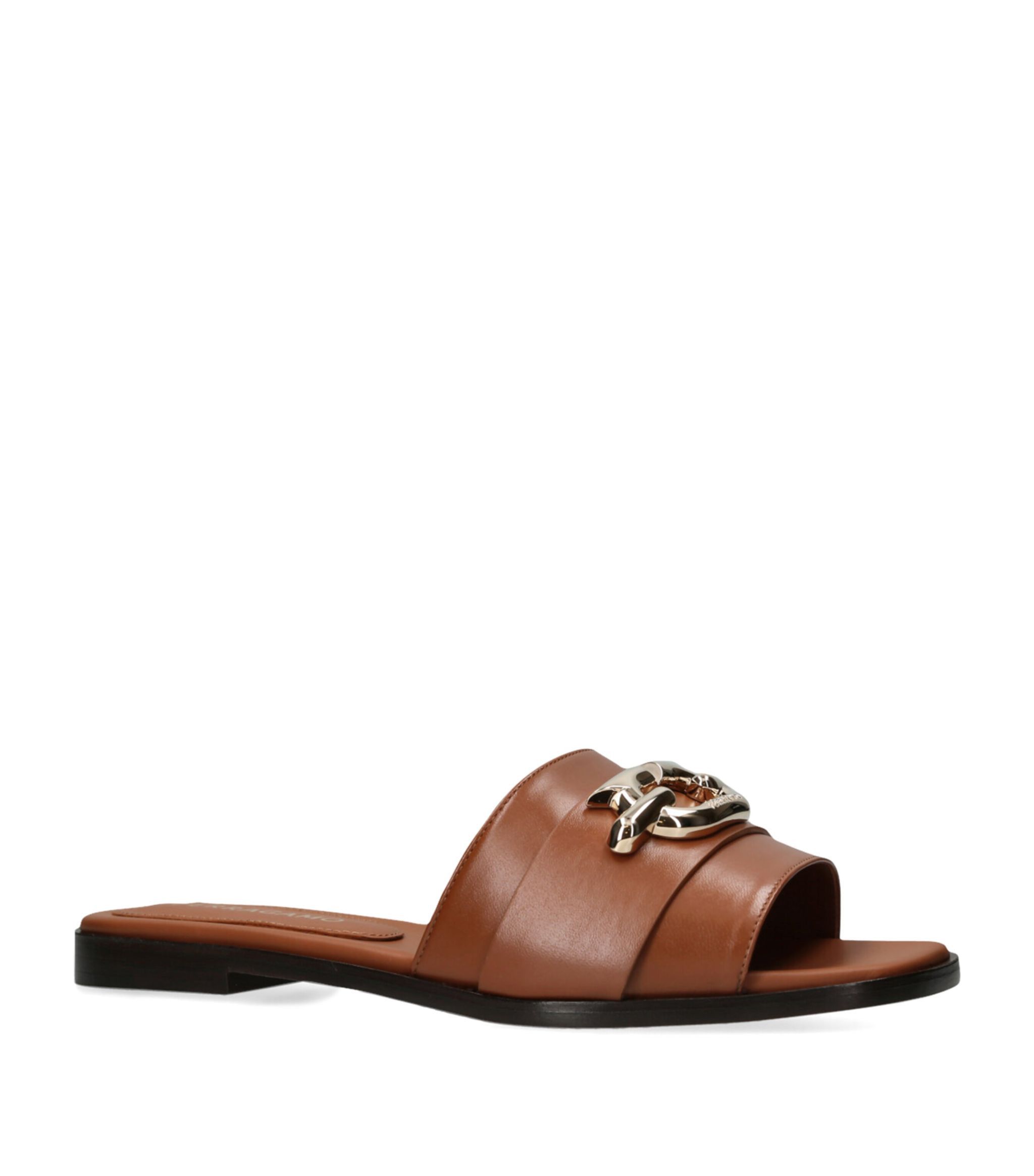 Salvatore Ferragamo o1s1rm0724 Leather Priscilla Slides in Brown Size US 8.5 / IT 38.5 - 3 Thumbnail
