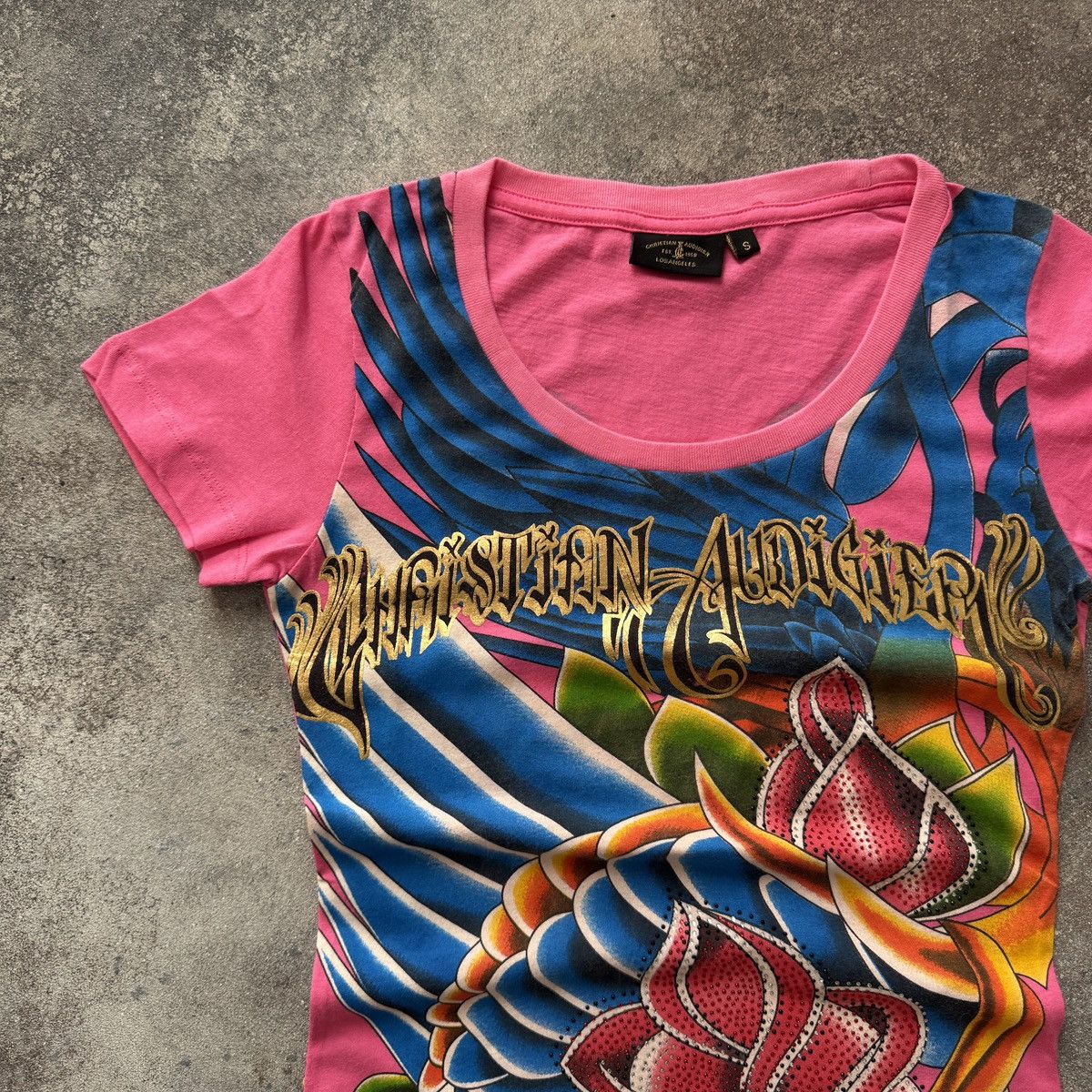 Christian Audigier Christian Audigier (Ed Hardy) Y2K Glam Rhinestones T-Shirt Size S / US 4 / IT 40 - 3 Thumbnail