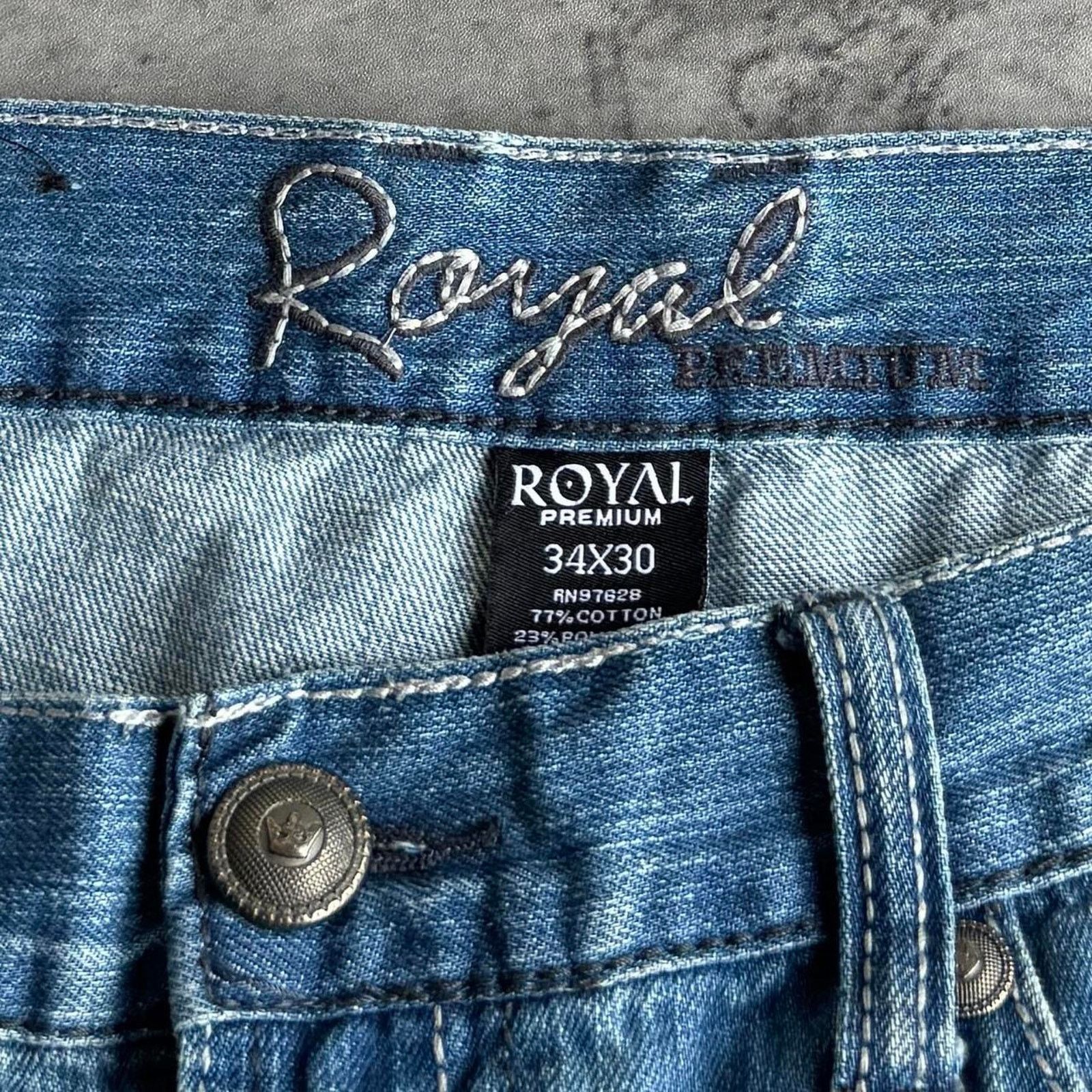 Japanese Brand × Vintage Vintage Y2K Royal Premium Embroidered Streetwear Denim Jeans Size US 34 / EU 50 - 4 Thumbnail