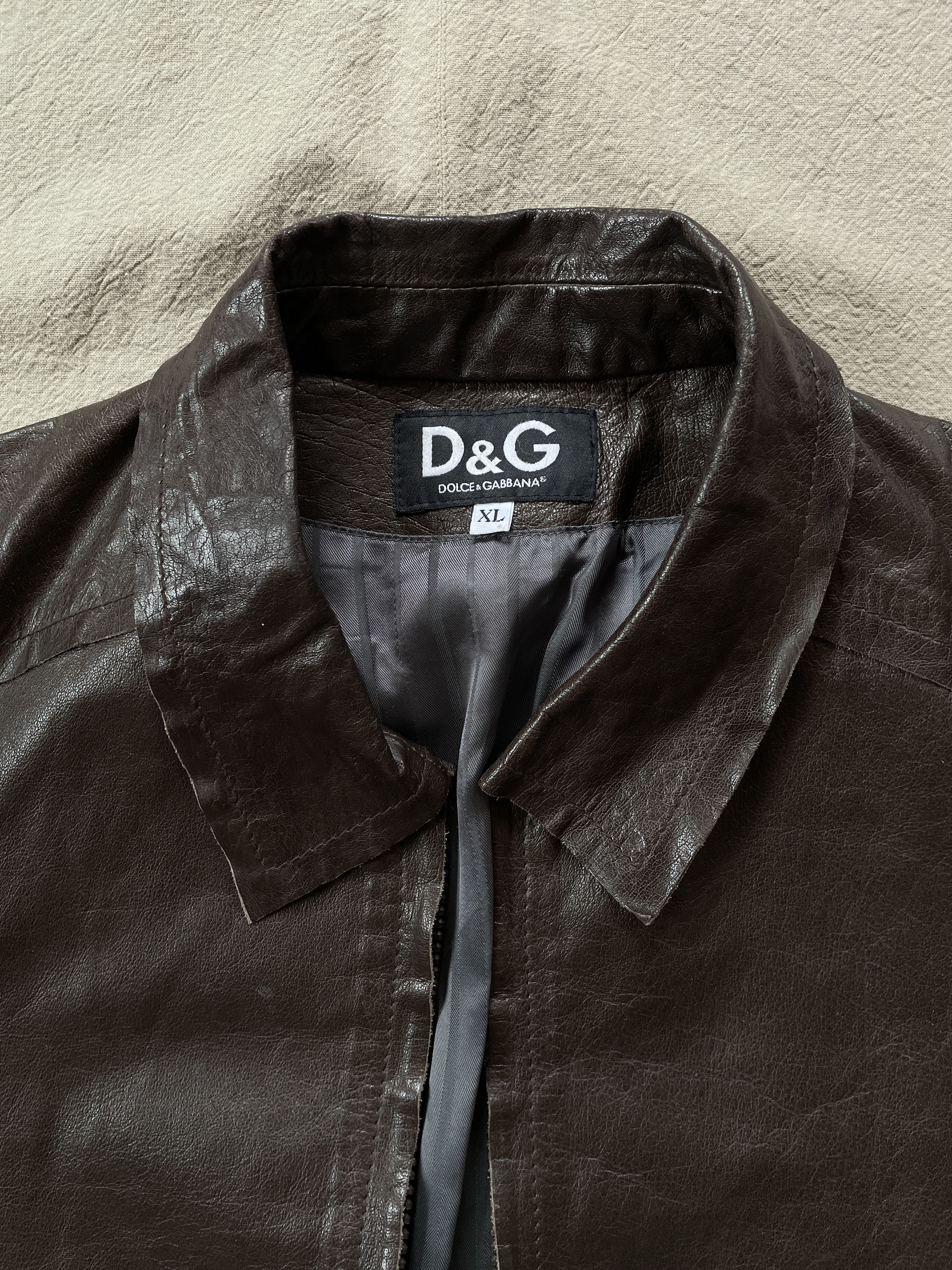 Dolce & Gabbana Y2K D&G Brown Leather Jacket Size XL / US 12-14 / IT 48-50 - 5 Thumbnail