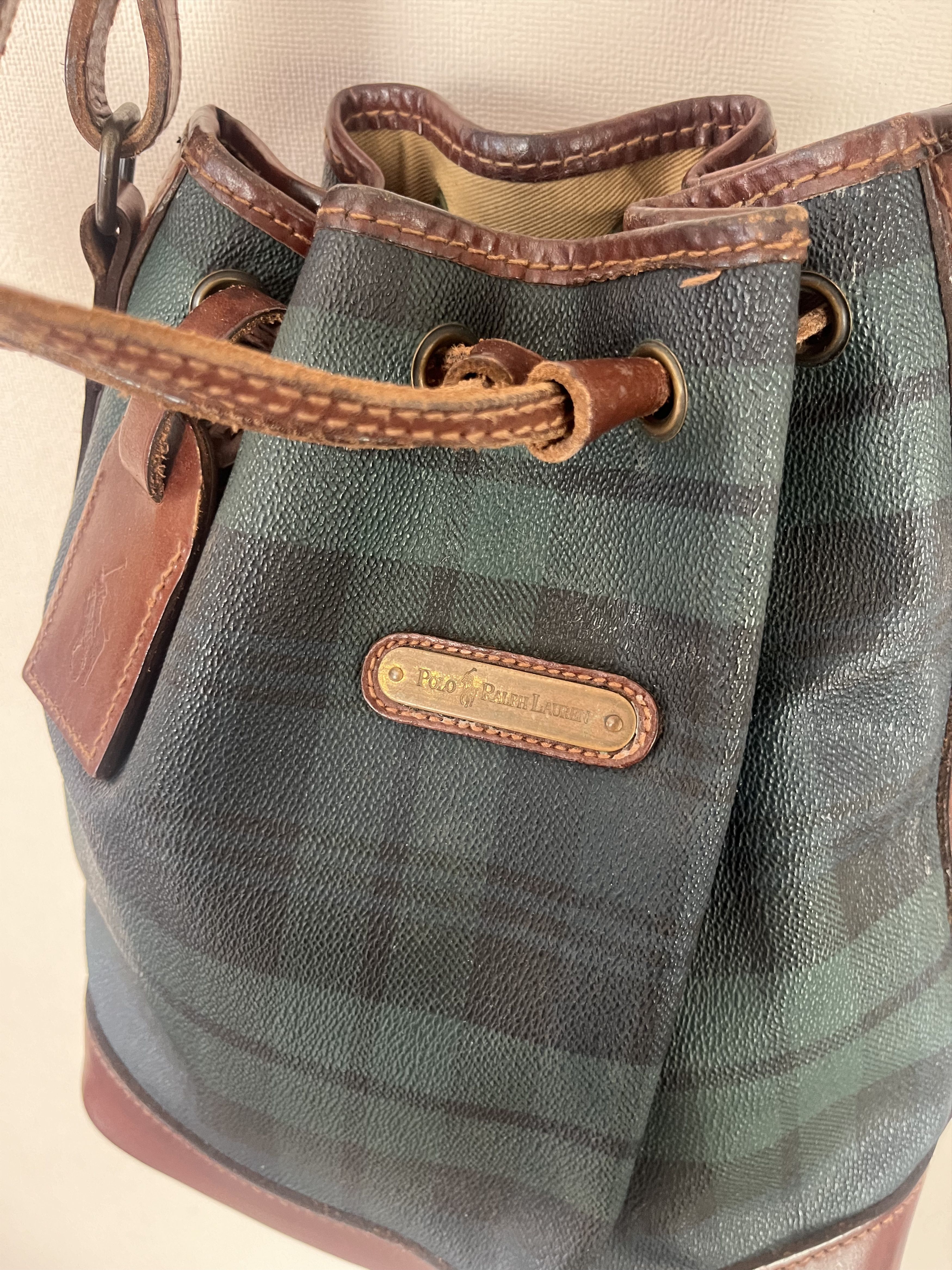 Polo Ralph Lauren VNTG Polo Ralph Lauren Blackwatch Plaid Leather Bucket Bag Size ONE SIZE - 5 Thumbnail