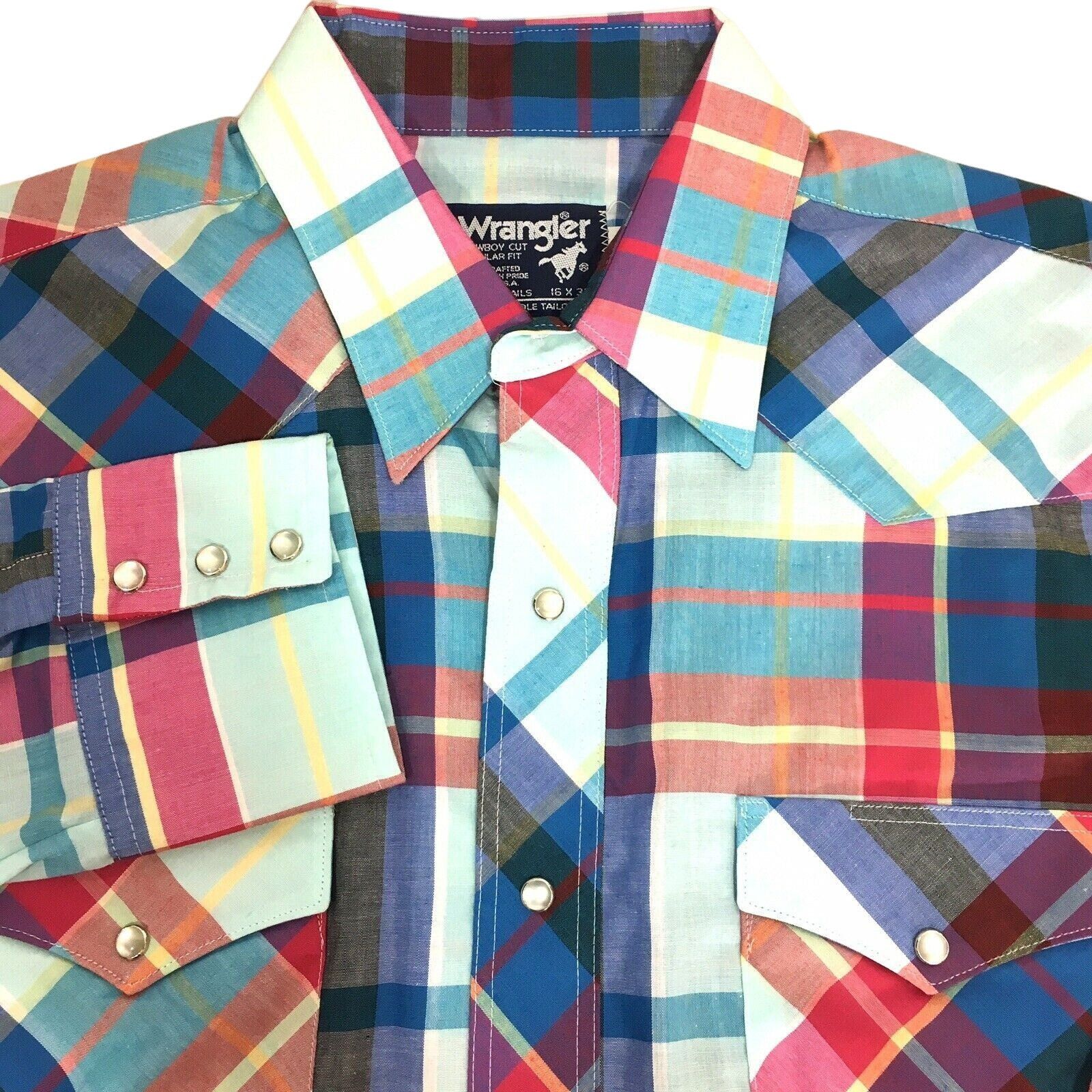 Wrangler NoS New Vtg Wrangler Aqua Blue Plaid ROCKABILLY Shirt Size US L / EU 52-54 / 3 - 5 Thumbnail