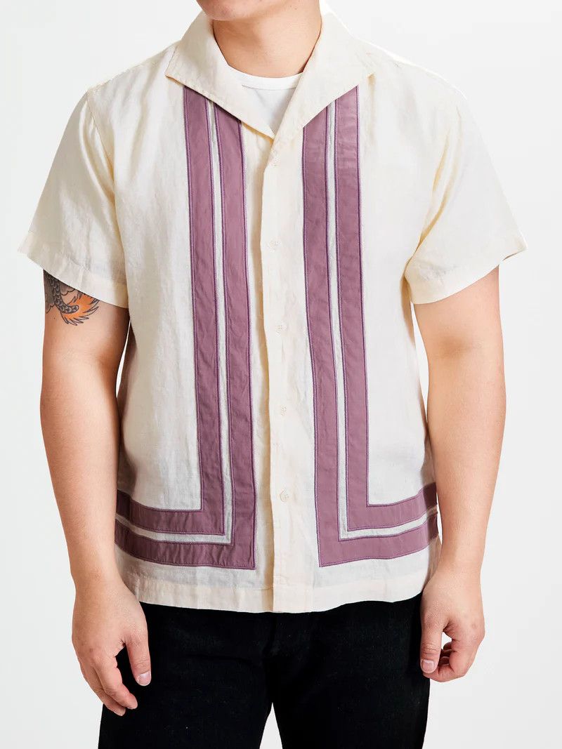 3sixteen Leisure Hemp Shirt Natural Mauve Border Stripe