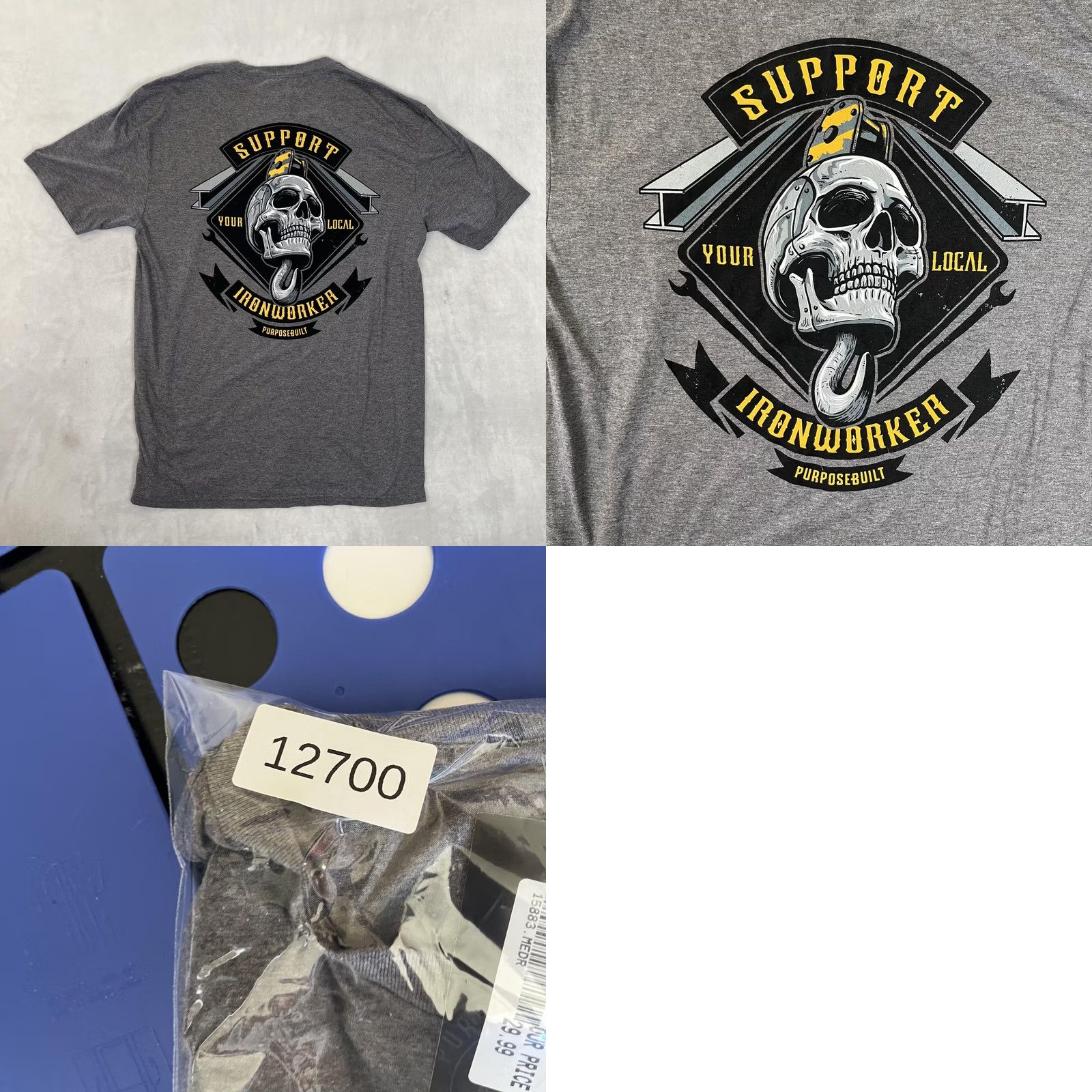 Vintage Purpose-Built T-Shirt Mens M Gray Skull Trades Ironworker Support Your Local Ironworker Graphic Print Crew Neck Short Sleeve Vintage No Size US M / EU 48-50 / 2 - 8 Thumbnail