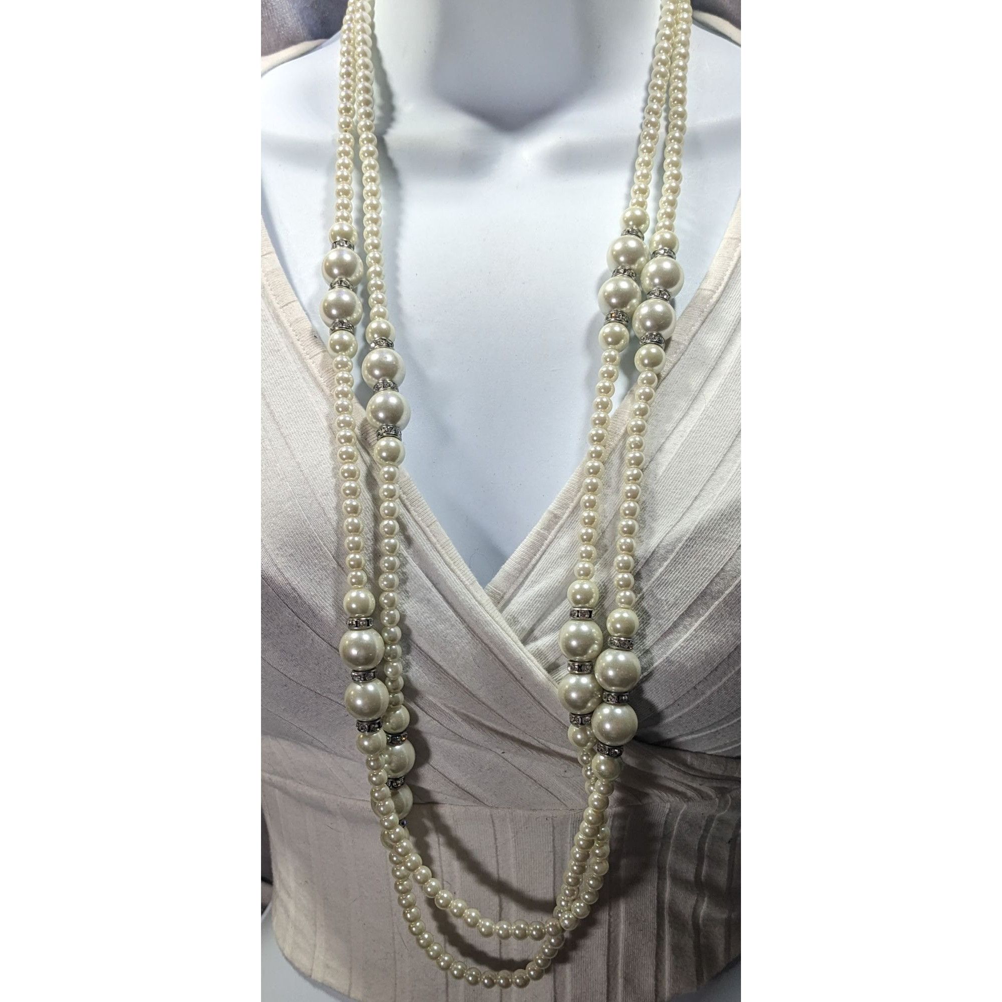 Other Midcentury Glam Multilayer Faux Pearl Necklace With Rhinesto Size ONE SIZE - 5 Thumbnail