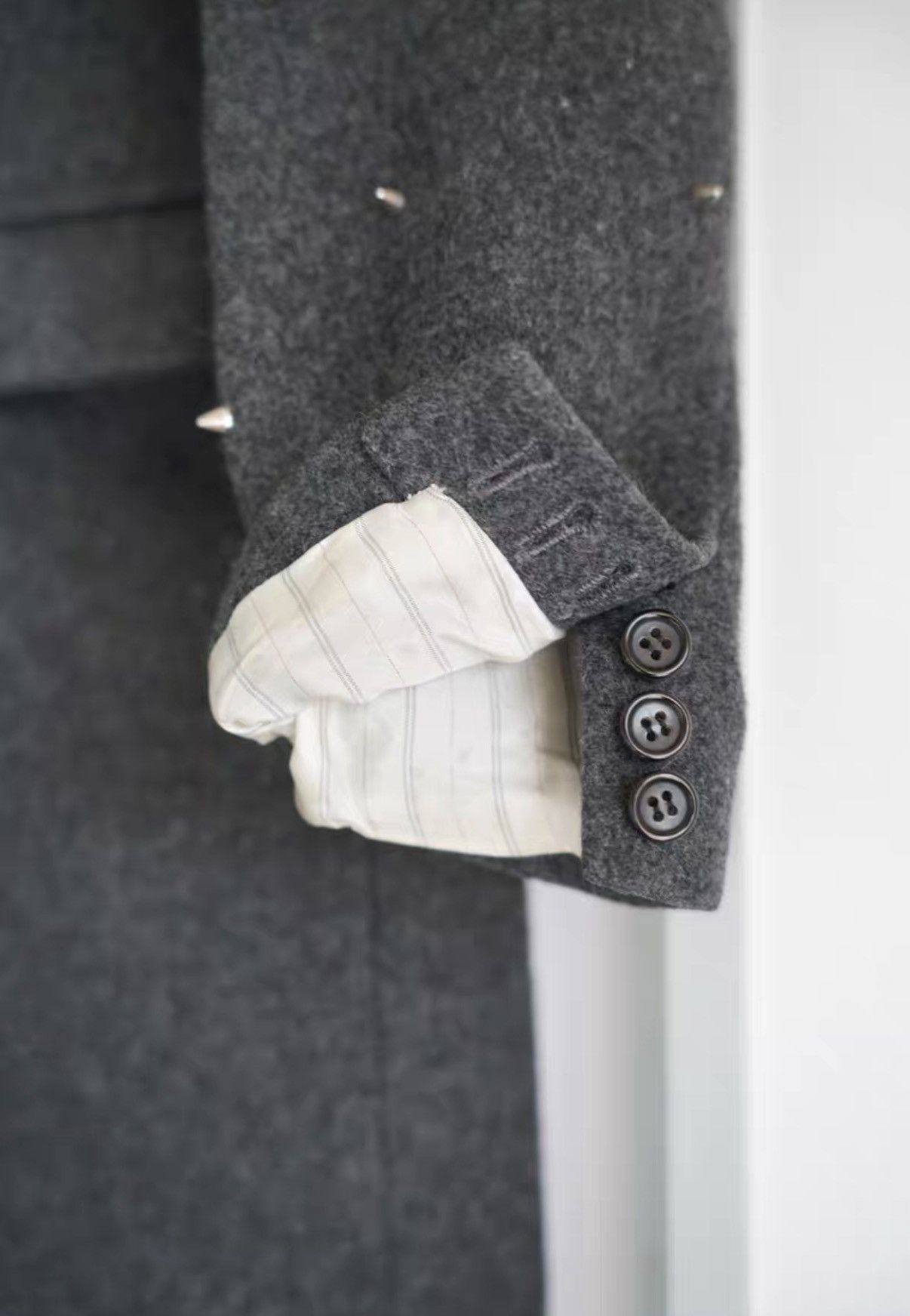 Yohji Yamamoto Sulvam 15AW Studded Sleeve Wool Coat K4 Size US S / EU 44-46 / 1 - 5 Thumbnail
