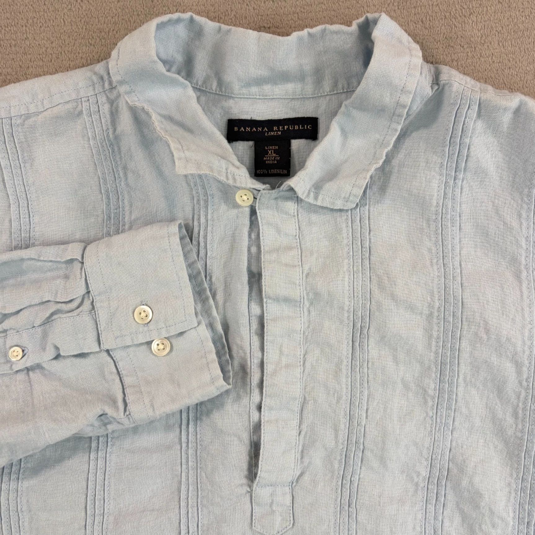Banana Republic VINTAGE Banana Republic Shirt Men XL Blue Linen Loop Collar Pintuck Pullover Button-Up Size US XL / EU 56 / 4 - 3 Thumbnail