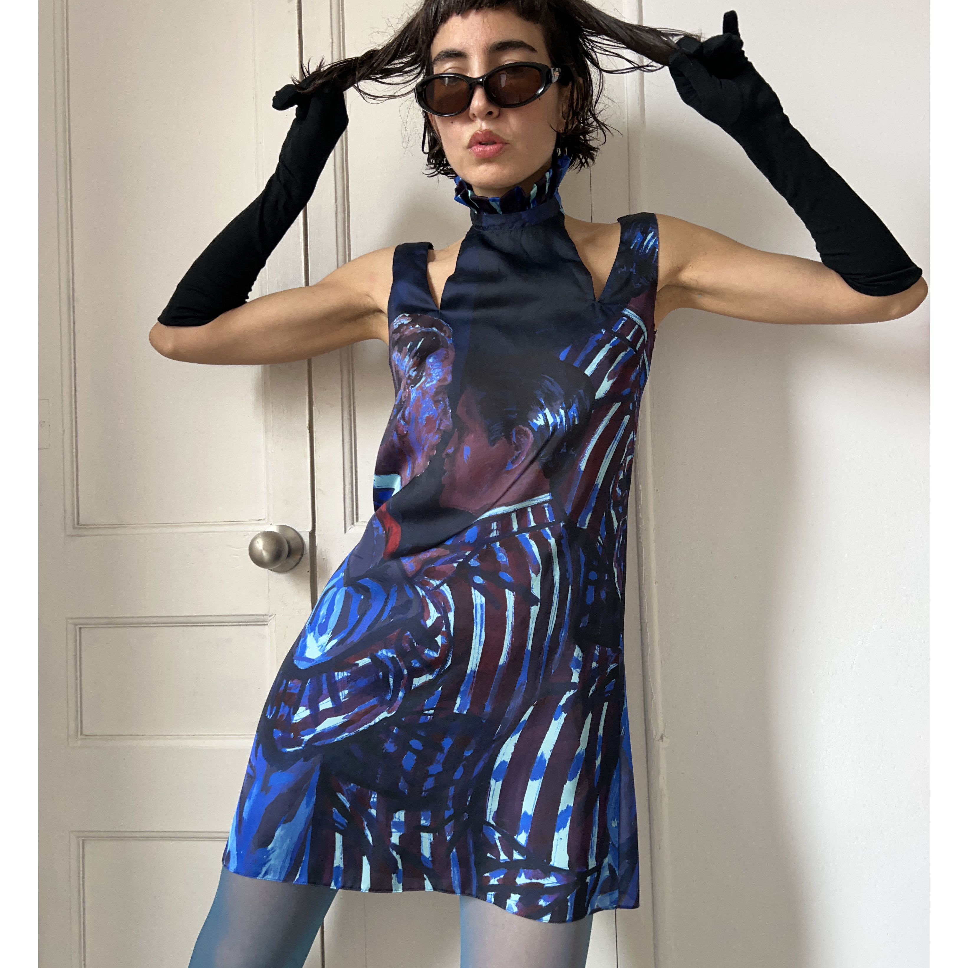 Designer Handmade gay couple dancing print cutout mini dress Size M / US 6-8 / IT 42-44 - 5 Thumbnail