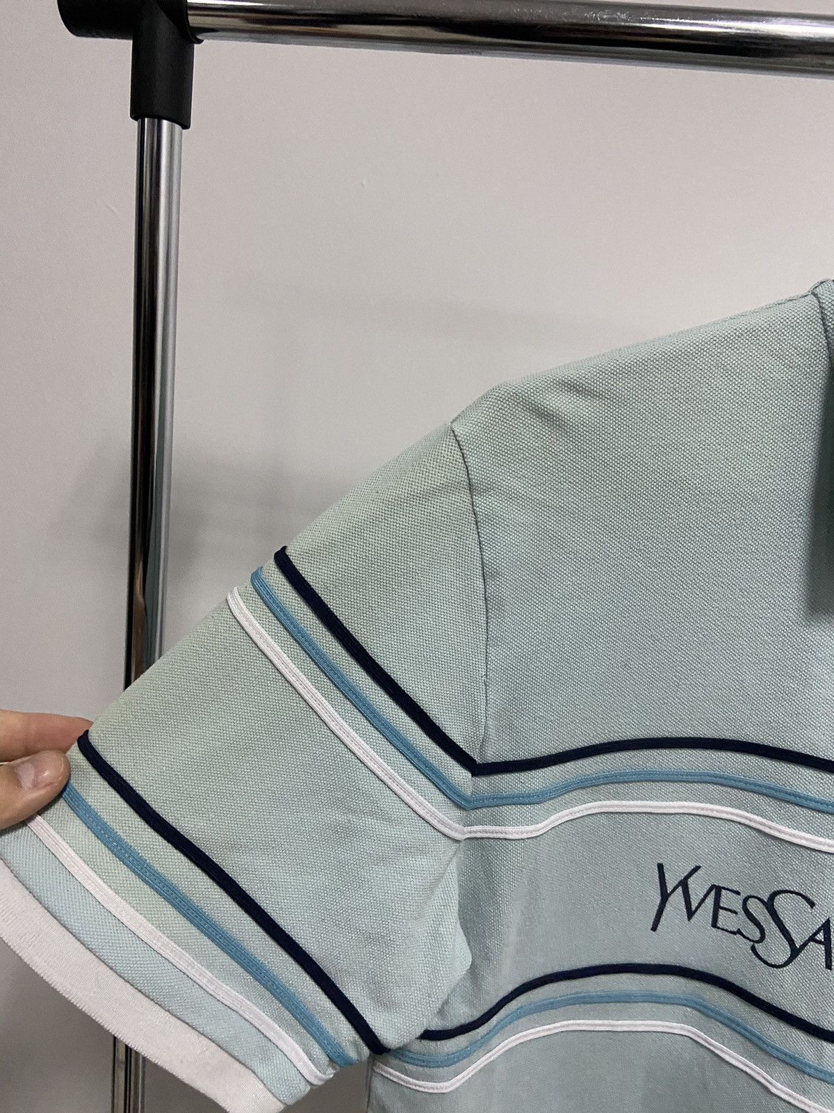 Vintage × Yves Saint Laurent Yves Saint Laurent Vintage polo stripes big logo t shirt Size US L / EU 52-54 / 3 - 7 Thumbnail