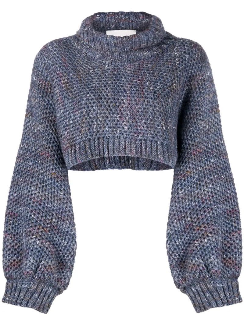 image of Henrik Vibskov Cropped Wide Sleeve Knit Jumper In Blau Xs in Blue, Women's