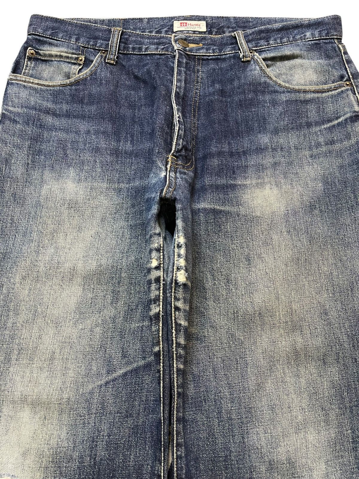 Hanes Vintage 90s Hanes Faded Wash Distressed Style Baggy Jeans Size US 35 - 3 Thumbnail