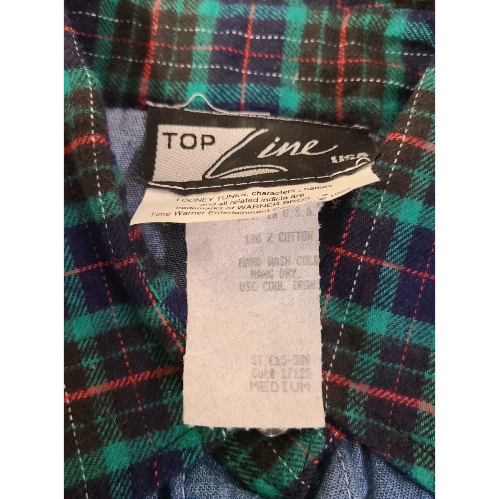 Denime VINTAGE Top Line USA Button-Up Shirt Denim Embroidered Plaid Long Sleeve M Womens Blue 100% Cotton USA 1992 Size M / US 6-8 / IT 42-44 - 5 Thumbnail