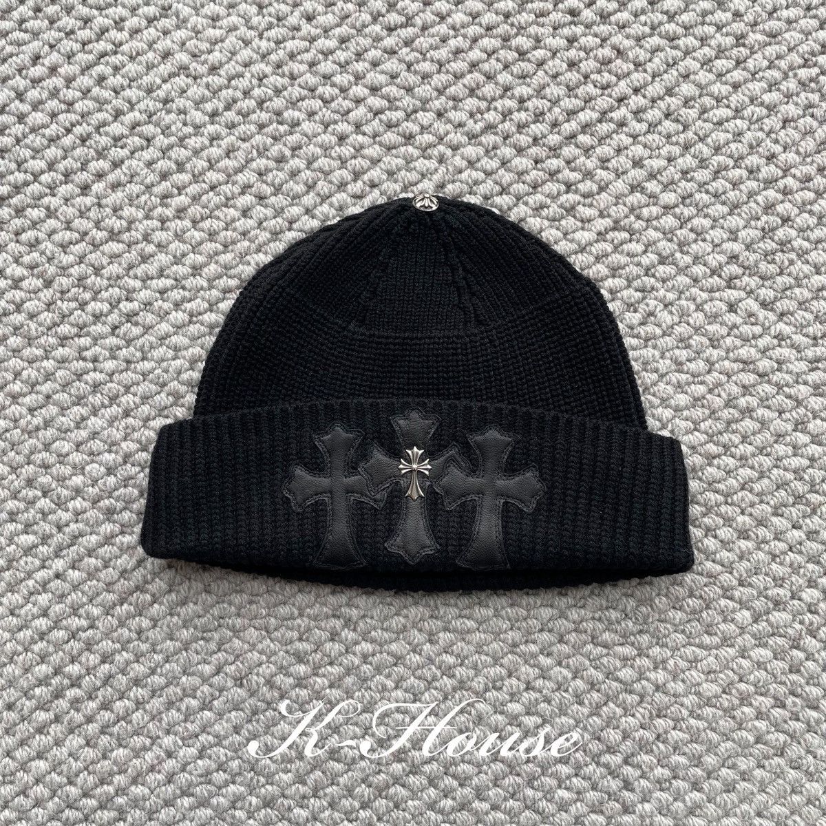 Chrome Hearts Chrome Hearts Black 3 Crosses Patches Beanie Size ONE SIZE - 1 Thumbnail