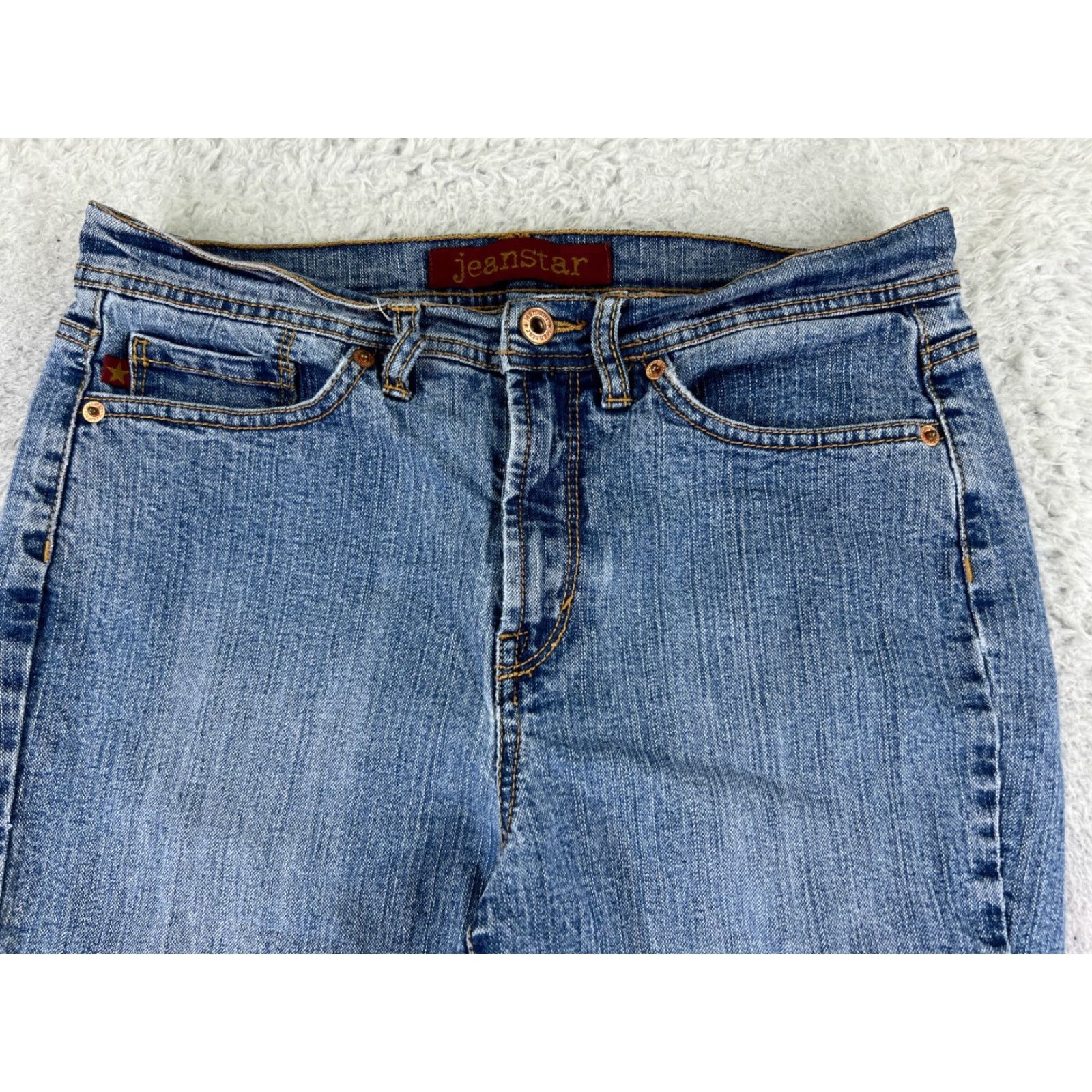 Vintage Jeanstar Women's Flared Jeans 8 Blue Denim Cotton Blend Mid Rise 28x31 90s Retro Southwestern Style Size 30" / US 8 / IT 44 - 4 Thumbnail