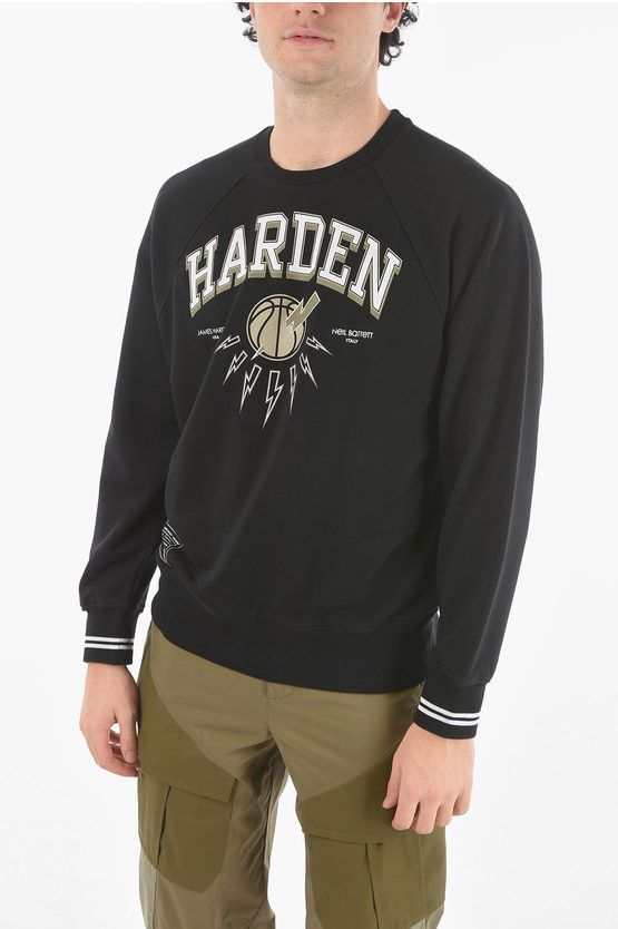 image of James Harden X Neil Barrett Crew Neck Easy Fit Sweatshirt Wi in Black, Men's (Size 2XL)