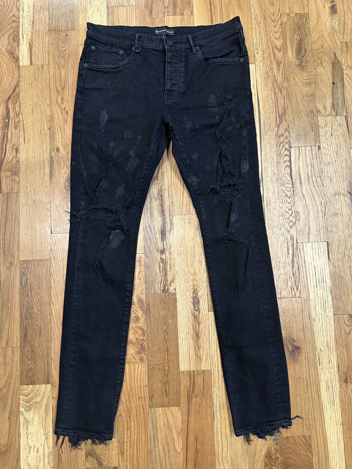 Purple Brand Purple Brand Distressed Splatter Black Denim Jeans Size 34 Size US 34 / EU 50 - 1 Thumbnail