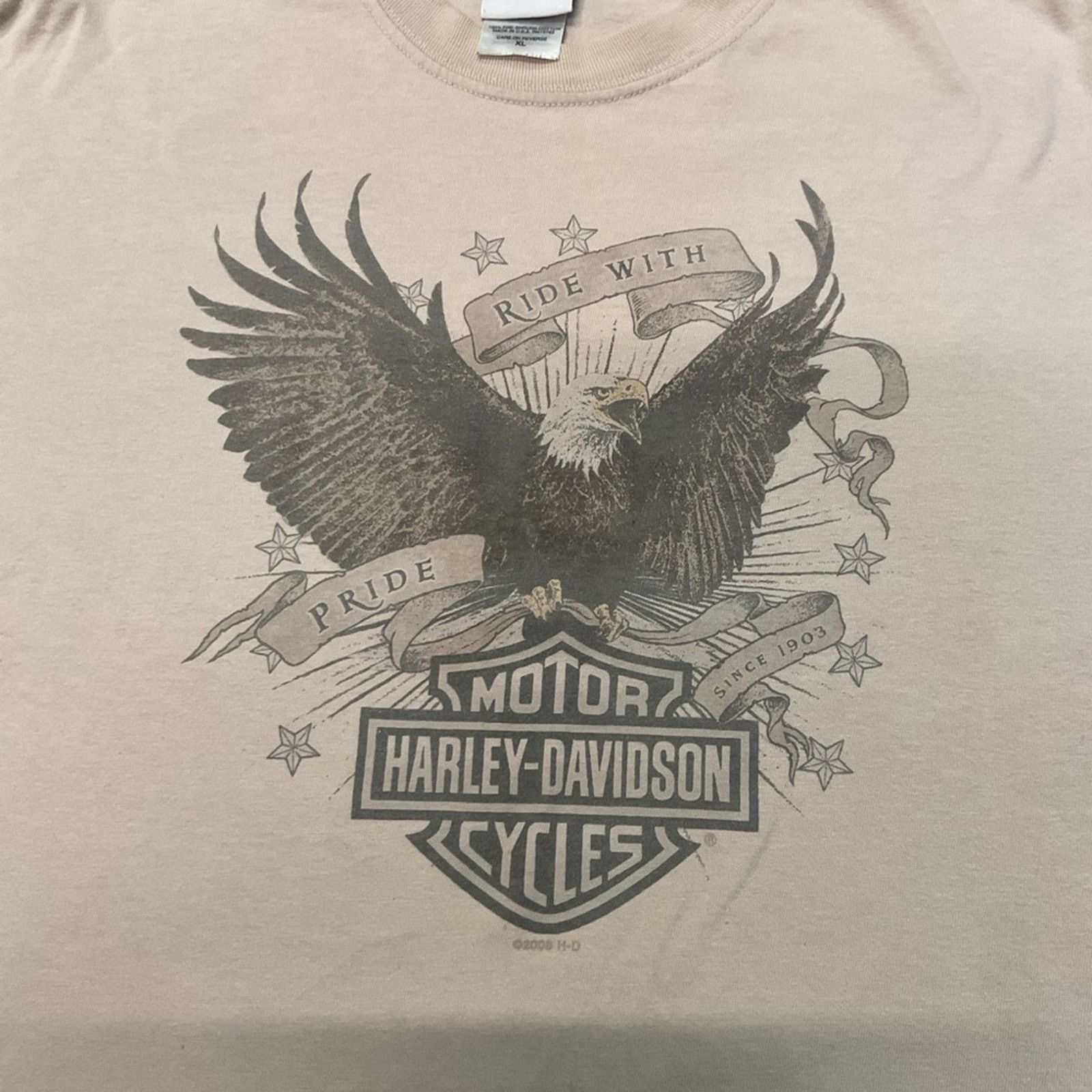 Harley Davidson Harley Davidson “Ride With Pride” Beige Graphic T-Shirt Size US XL / EU 56 / 4 - 6 Thumbnail