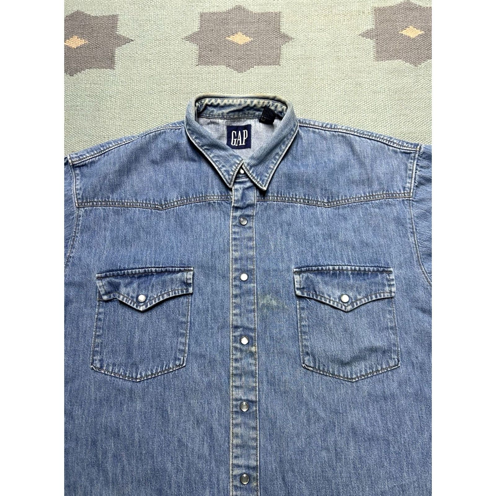 Gap VINTAGE Gap Denim Pearl Snap Shirt Western Cowboy Workwear Men’s Large Denim Shirt L Blue Western Mens Size US L / EU 52-54 / 3 - 3 Thumbnail