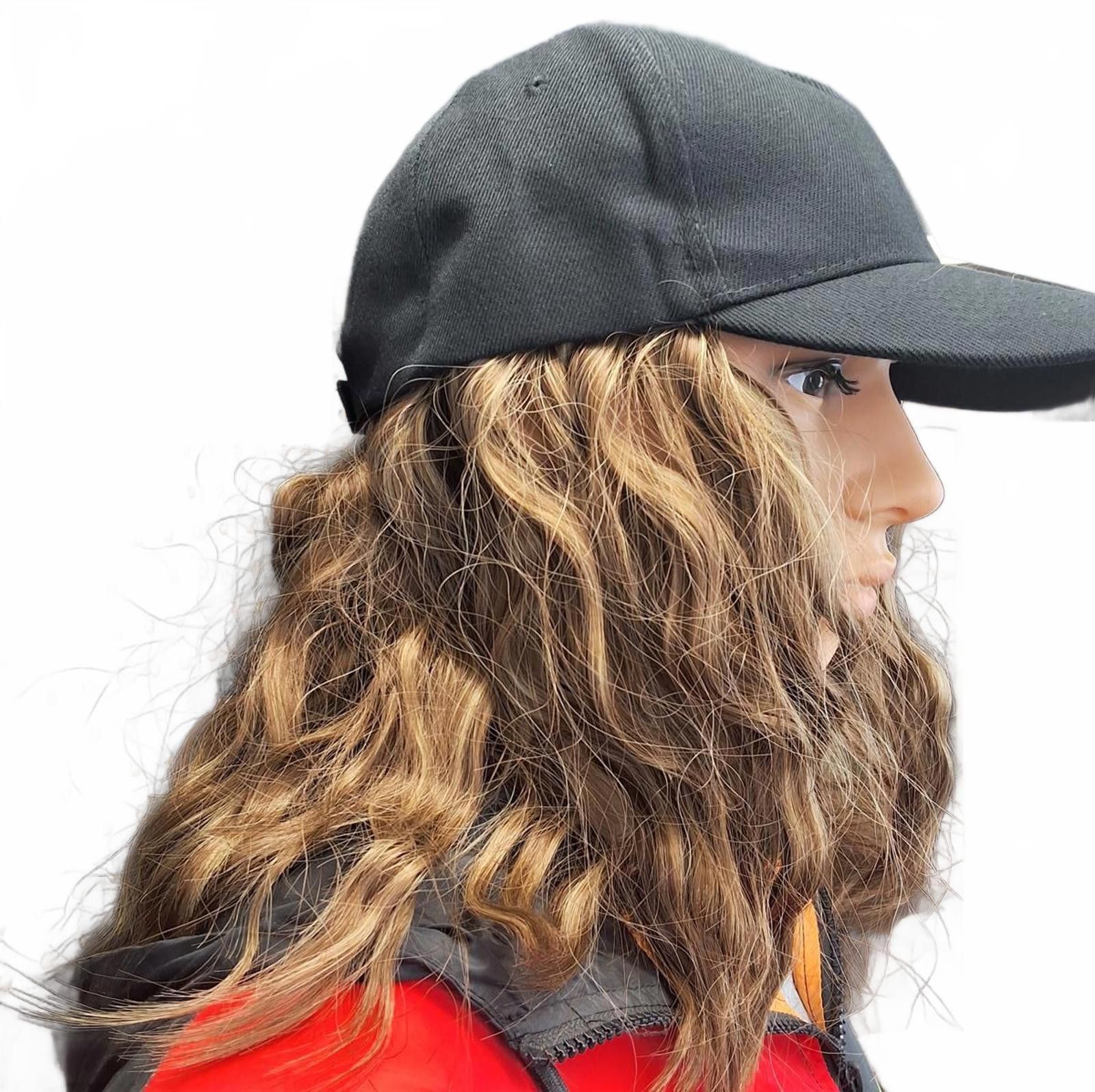 Unknown London Stylish Black Baseball Cap with Attached Wig Size ONE SIZE - 2 Thumbnail