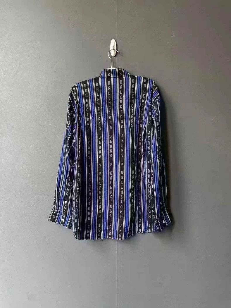 Balenciaga Balenciaga Black and blue striped shirt with full logo shir Size XS / US 0-2 / IT 36-38 - 2 Thumbnail