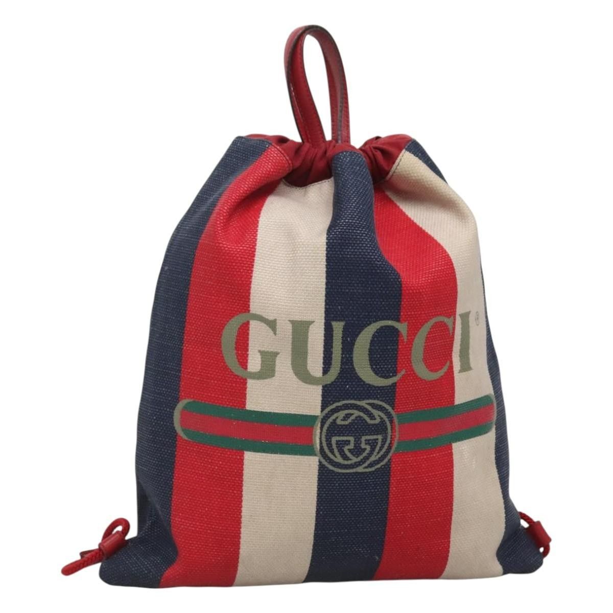 Gucci Gucci Logo Drawstring Backpack Striped Canvas Size ONE SIZE - 1 Thumbnail