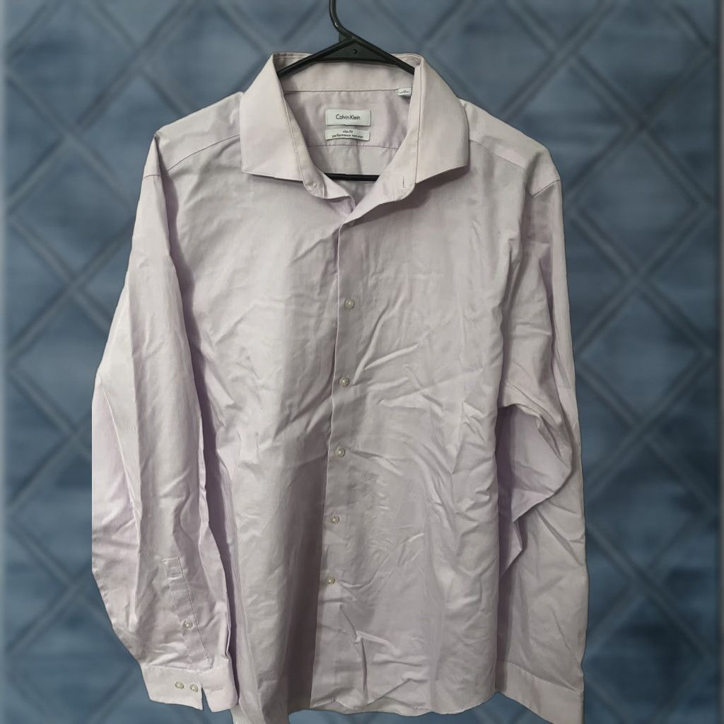 Calvin Klein CALVIN KLEIN Dress Shirt Slim Fit Performance 17 Pink Solid Mens Size US XL / EU 56 / 4 - 1 Thumbnail