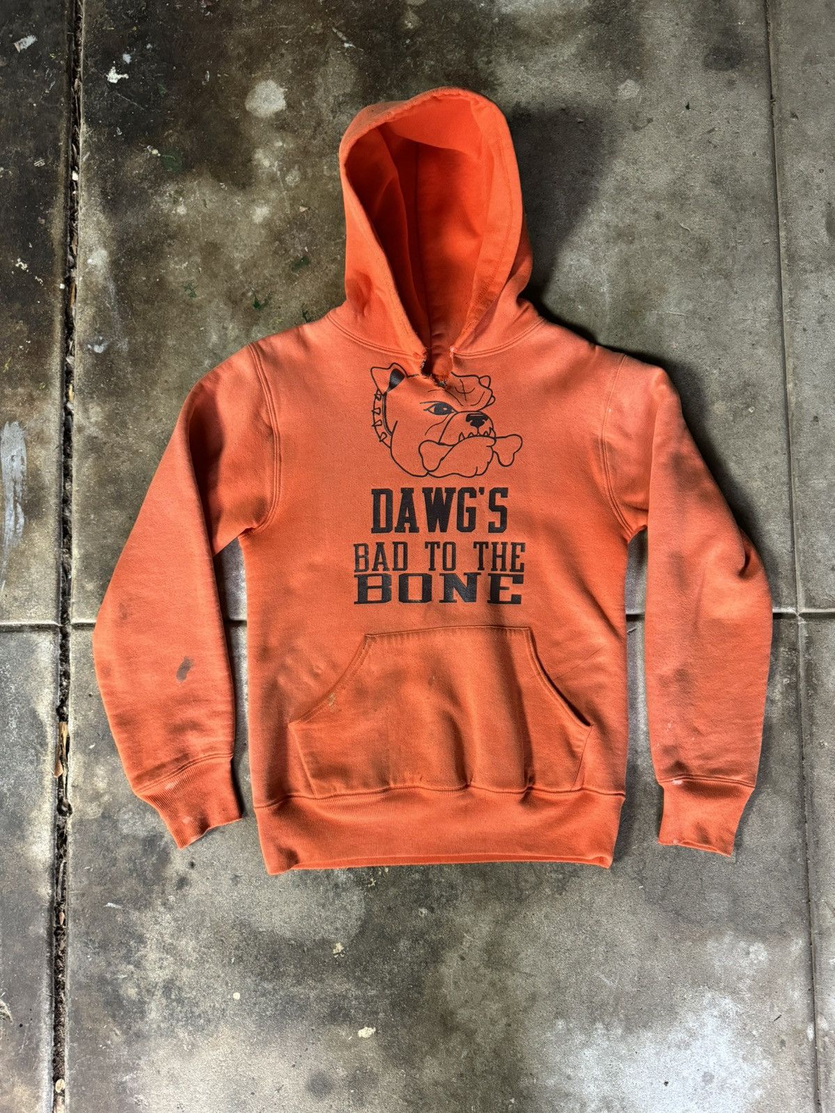 image of Russell Athletic x Vintage Russel Hoodie “Bad To The Bone” in Orange, Men's (Size Small)