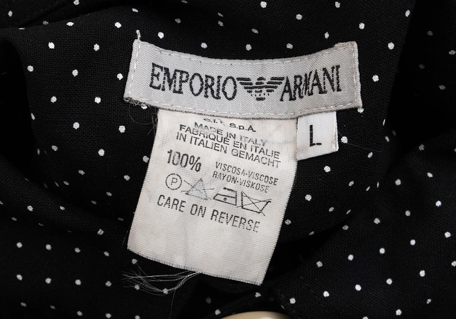 Emporio Armani Rayon Pin Dot Long Sleeve Shirt in Black and Off White Size US L / EU 52-54 / 3 - 13 Thumbnail