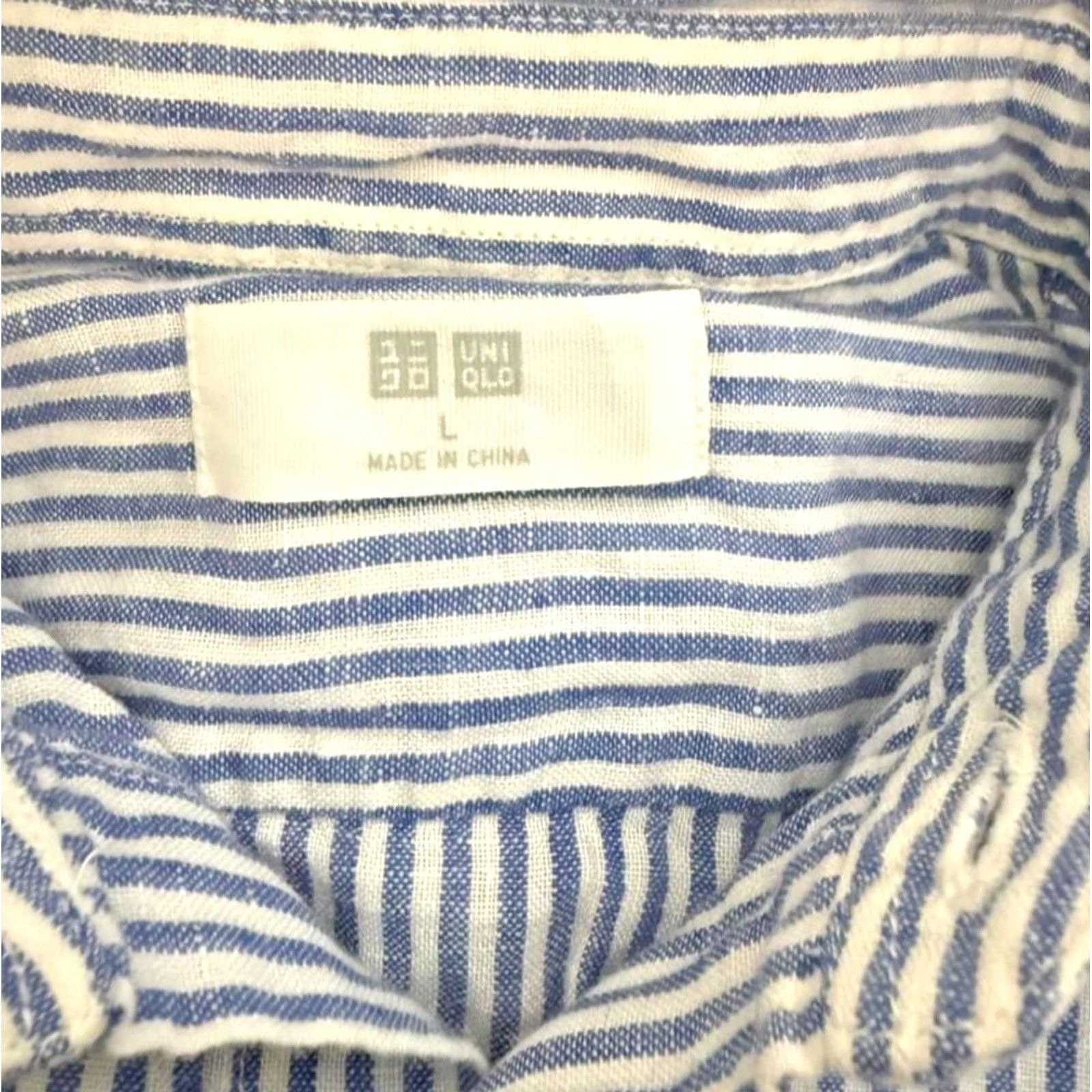 Uniqlo Uniqlo Blouse - Linen, Striped, Button, Collared, Long Sleeve, Blue/White - Size L - Casual Women's Top Size L / US 10 / IT 46 - 4 Thumbnail