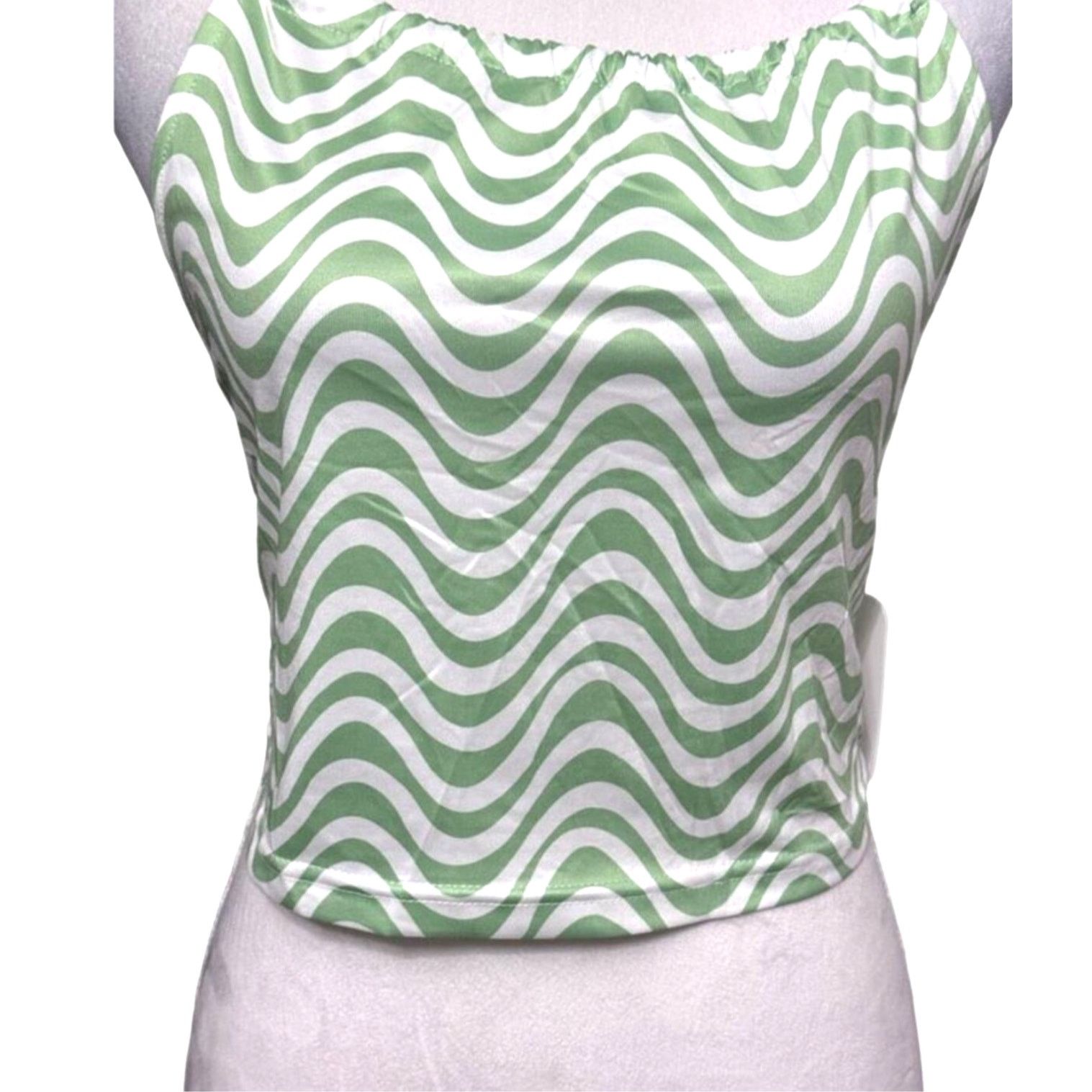 Other Elodie Crop Top Geometric Spaghetti Strap Backless Green L Size L / US 10 / IT 46 - 3 Thumbnail