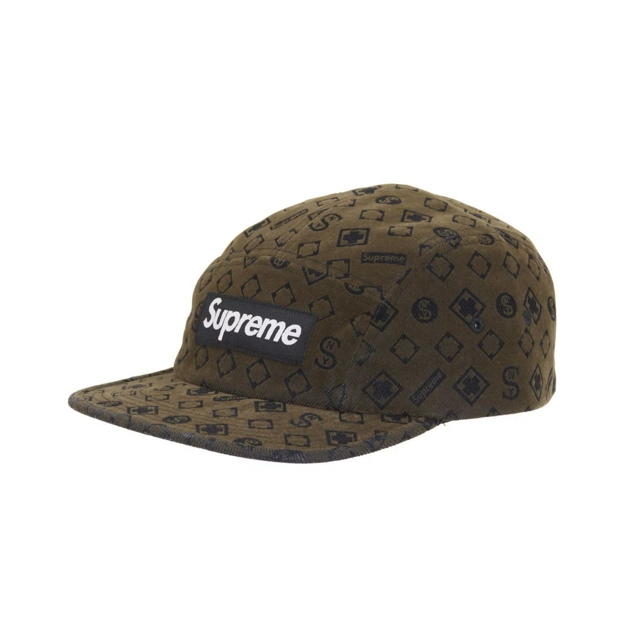 Supreme Flocked Denim Camp Cap Hat black brown Size:One Size