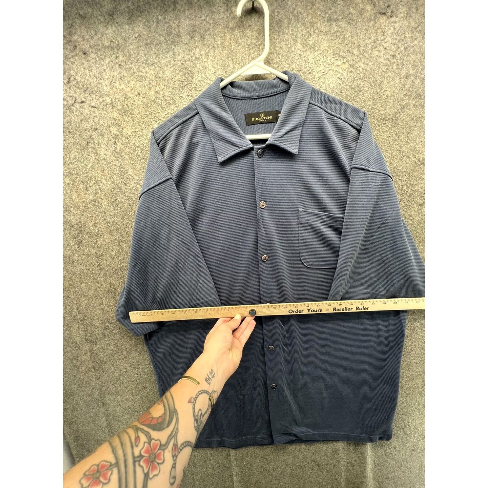 BUGATCHI Bugatchi Shirt Mens 2XL Blue Textured Short Sleeve Button Front Casual Knit Size US XXL / EU 58 / 5 - 3 Thumbnail