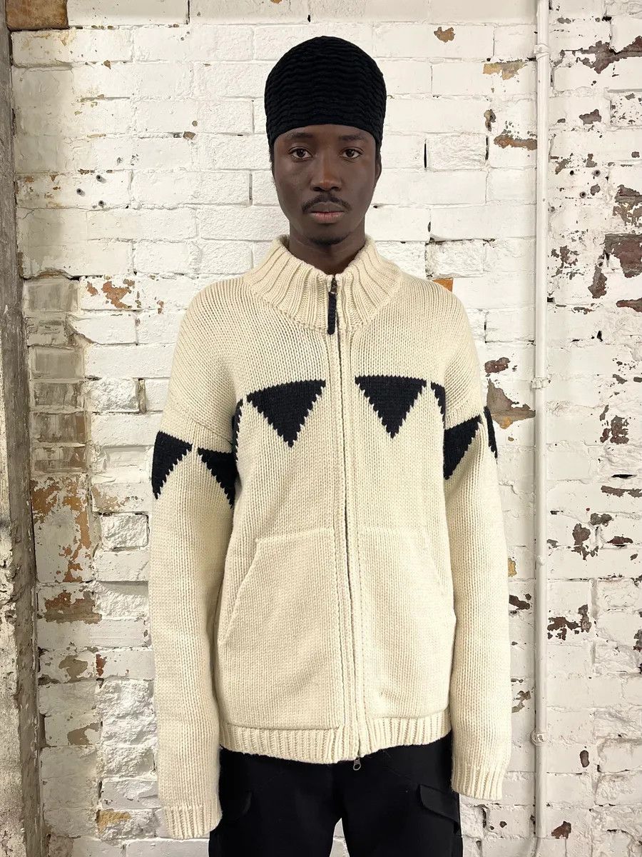 Armani Armani Triangle Cream Wool Zip-Up Sweater Size US L / EU 52-54 / 3 - 1 Thumbnail